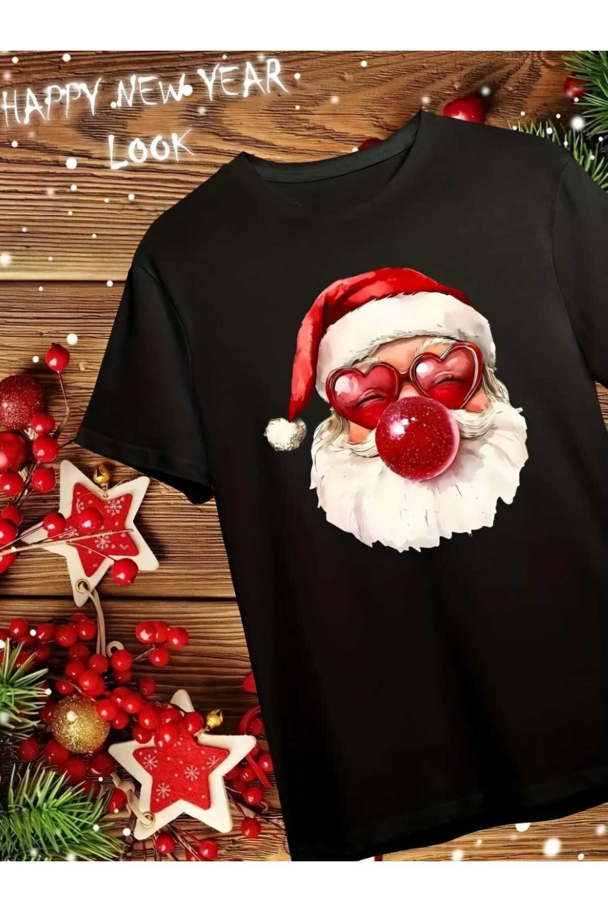 Yeni Noel Christmas Yılbaşı Baskılı Oversize Salaş Boyfriend T-shirt Unisex