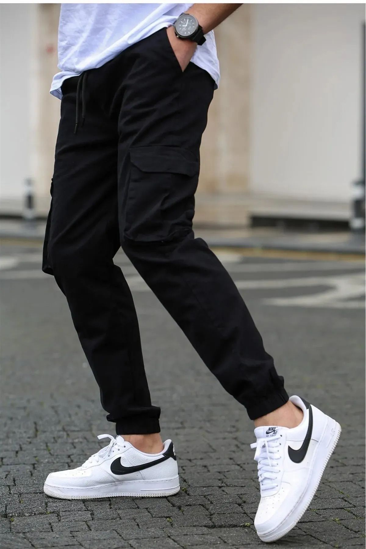 Erkek Yeni Sezon Slim Fit Jogger Paçası Lastikli Pamuklu Likralı Gabardin Kargo Cepli Pantolon 2025