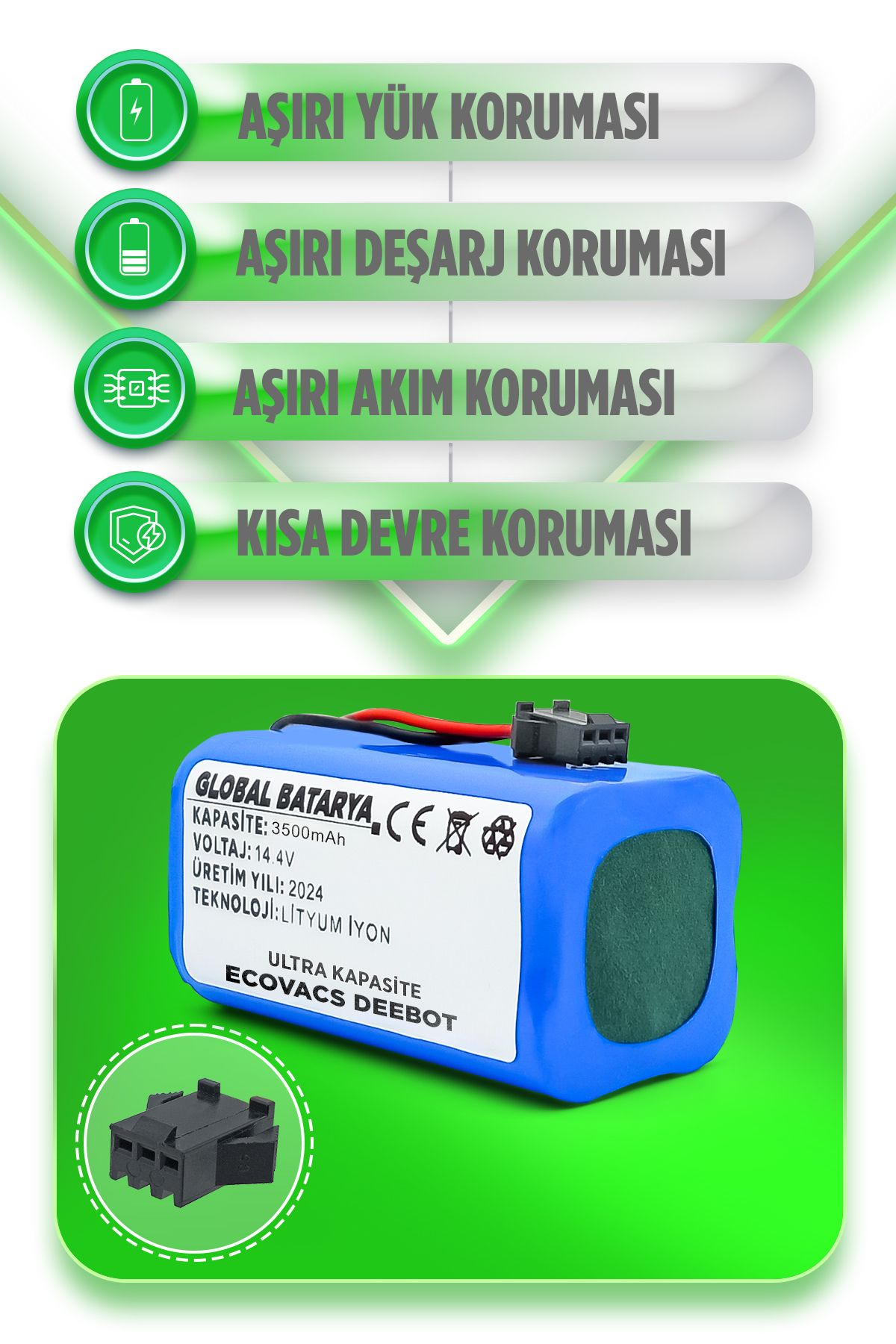 Ecovacs Deebot DN622 Uyumlu Akıllı Robot Süpürge Batarya 14.4v 3500mAh Li-ion Pil (ULTRA KAPASİTE)