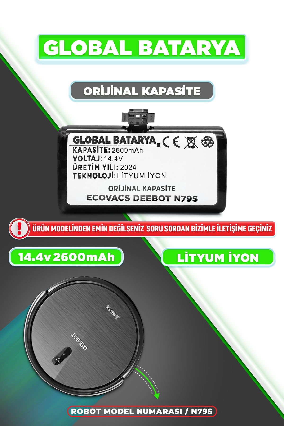 GLOBAL BATARYA Ecovacs DeebotN79s Uyumlu Akıl...