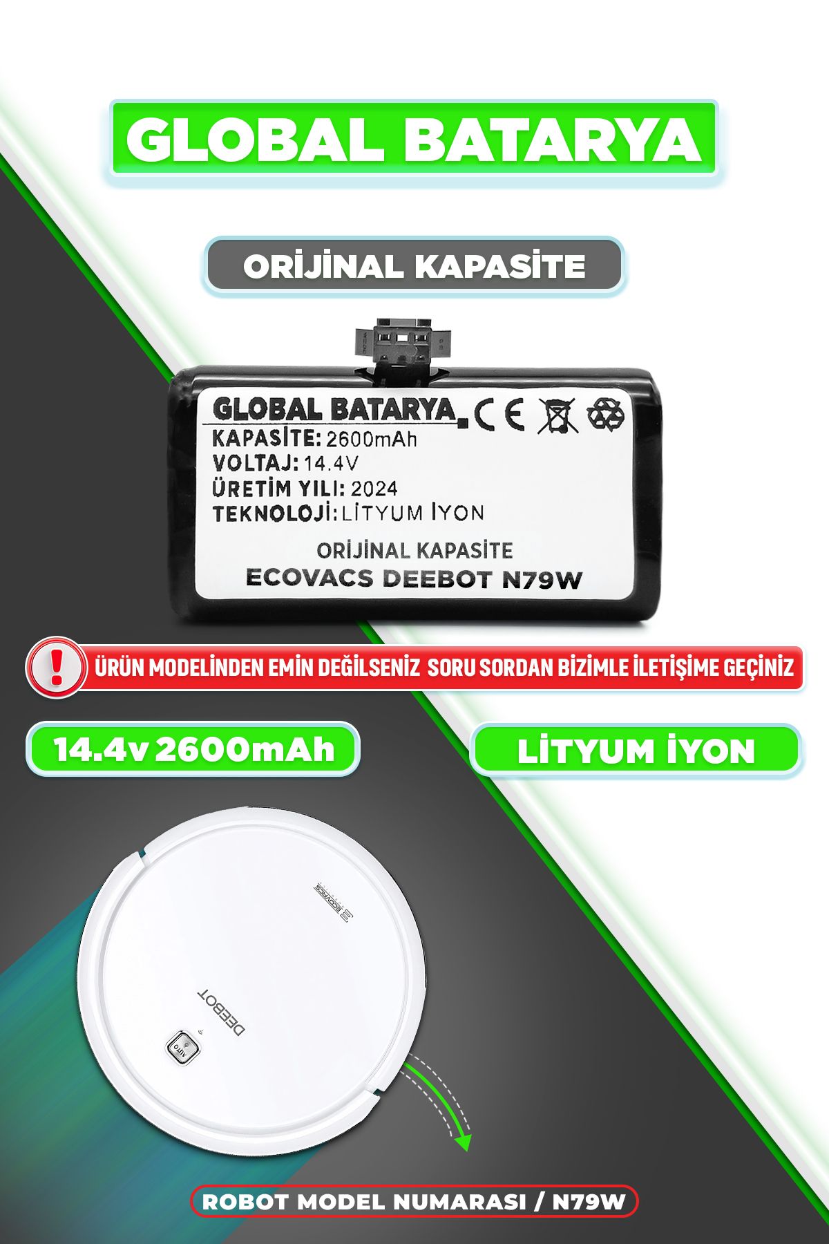 GLOBAL BATARYA Ecovacs DeebotN79w Uyumlu Akıl...