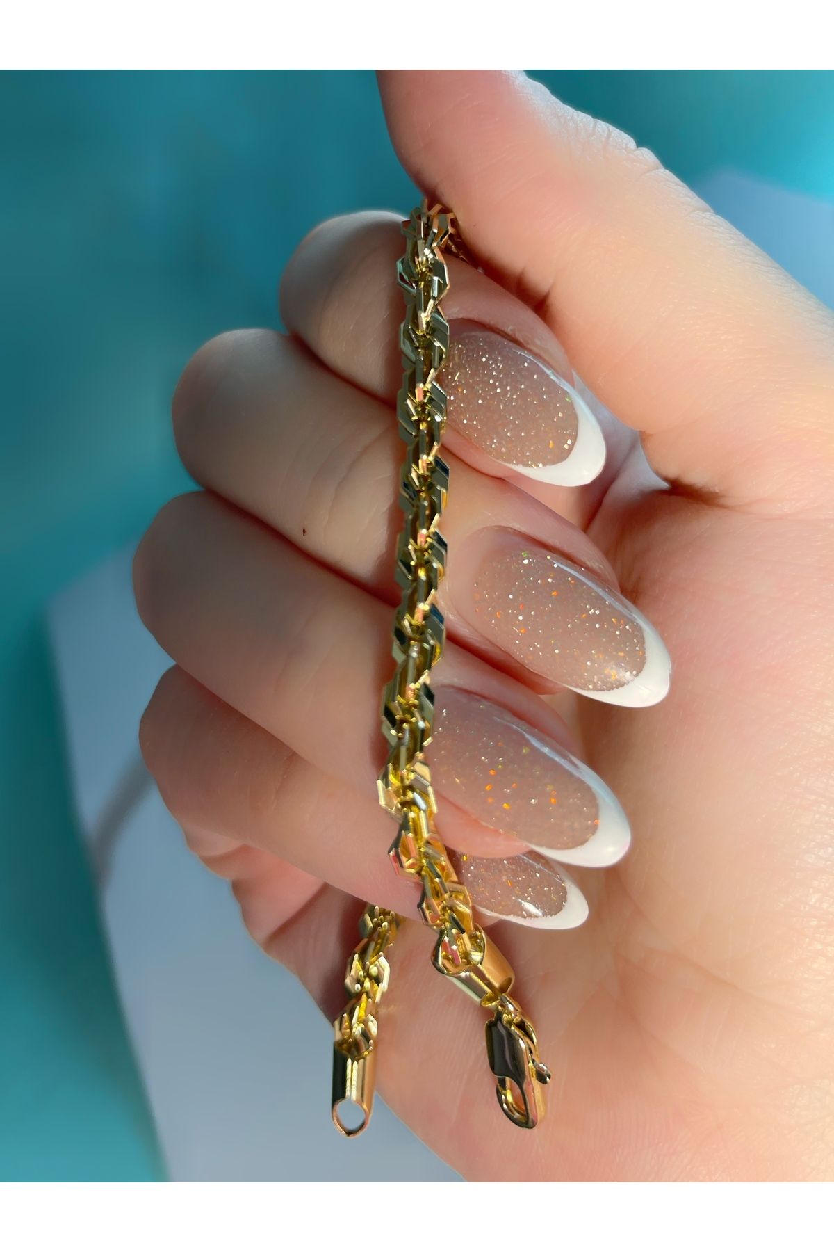 14K Altın Renk 18,5 cm Twisted Link Zincir Kadın Xuping Unisex Bileklik