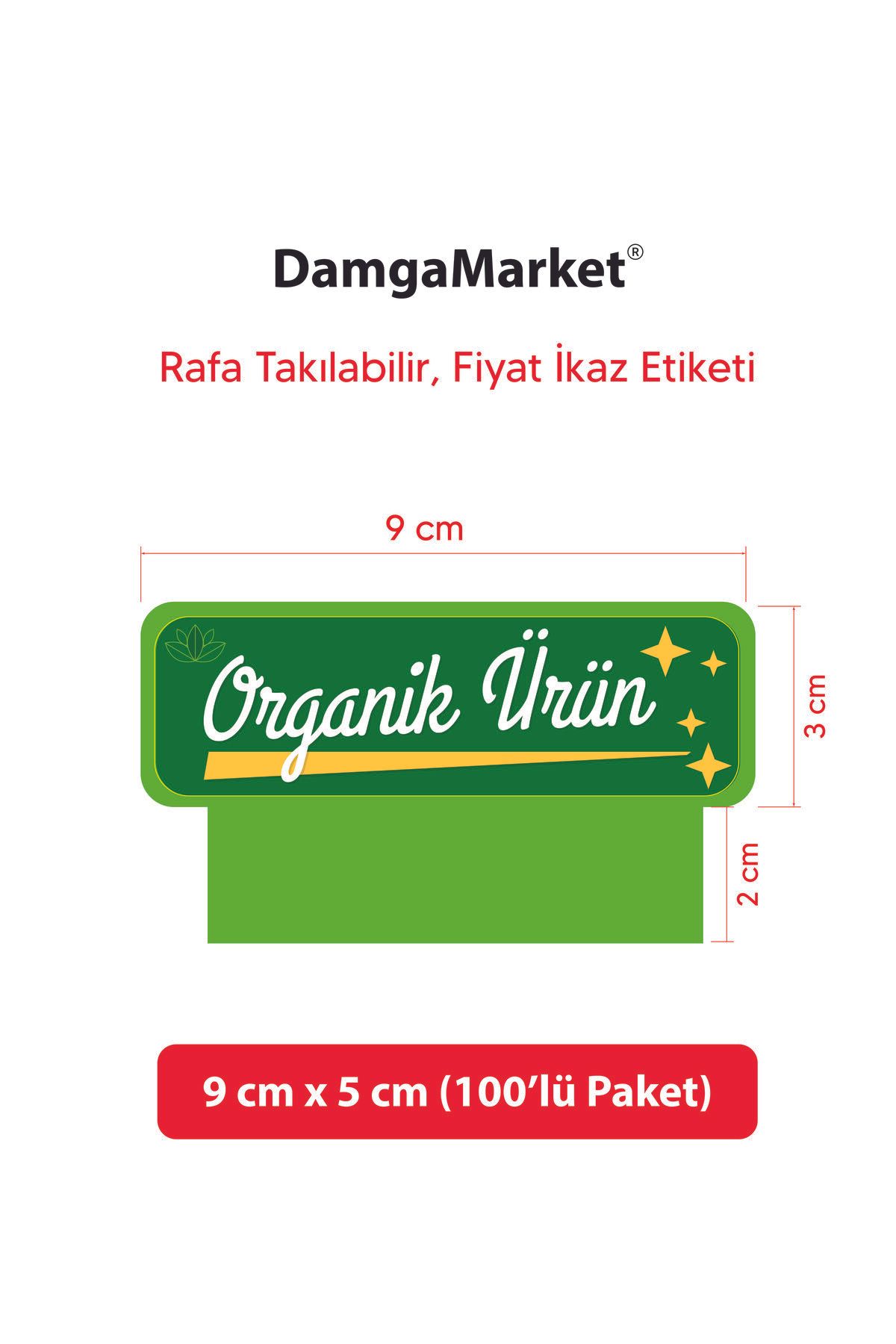 Market Raf Önü ORGANİK ÜRÜN Etiketi, Fiyat Uyarı Etiketi, 9 cm x 5 cm, Rafa Takılır, 100'lü Paket