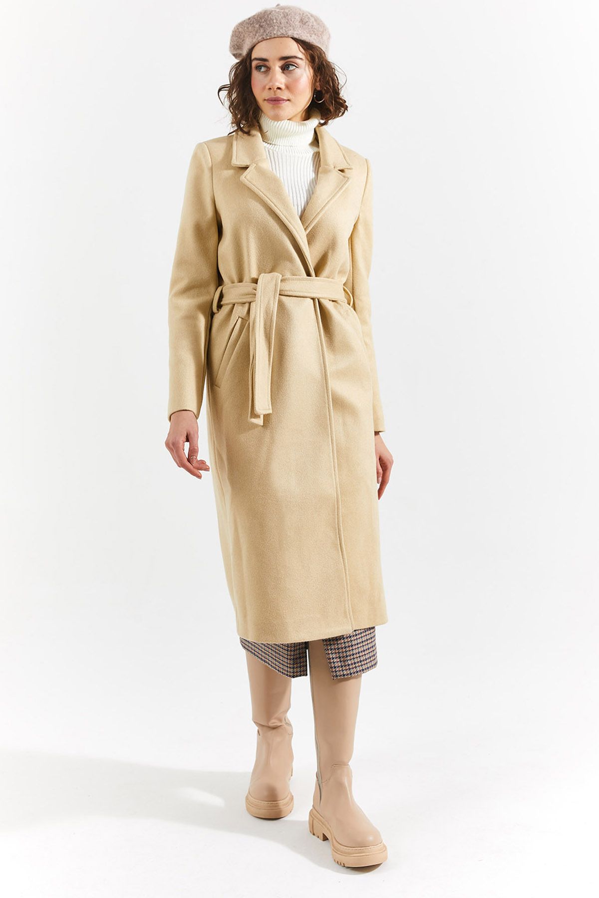 Kaşe Trenchcoat Model Kaban Bej