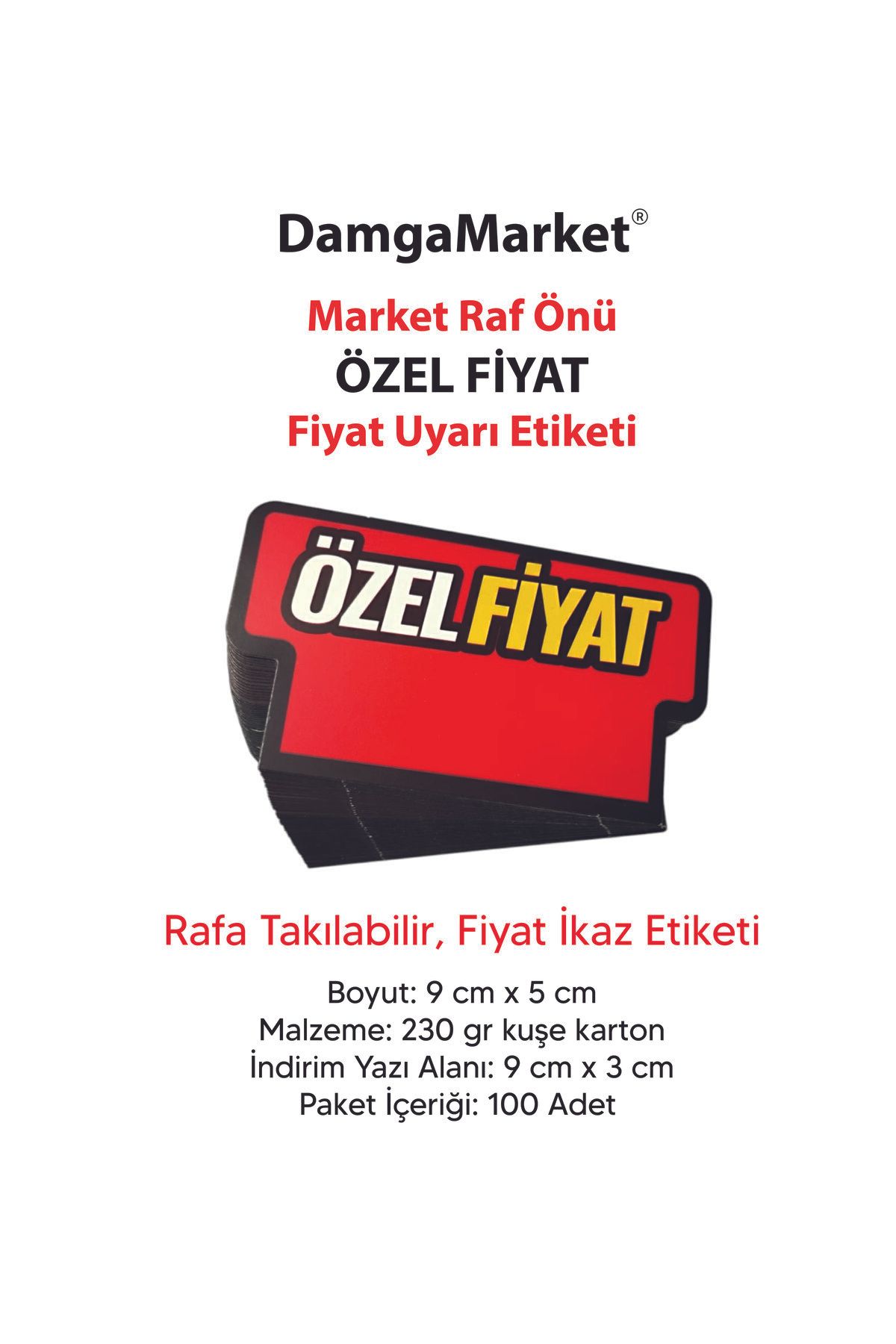 Market Raf Önü ÖZEL FİYAT Karton Fiyat Etiketi, 9 cm x 5 cm, Rafa Takılabilir, 100 Adet