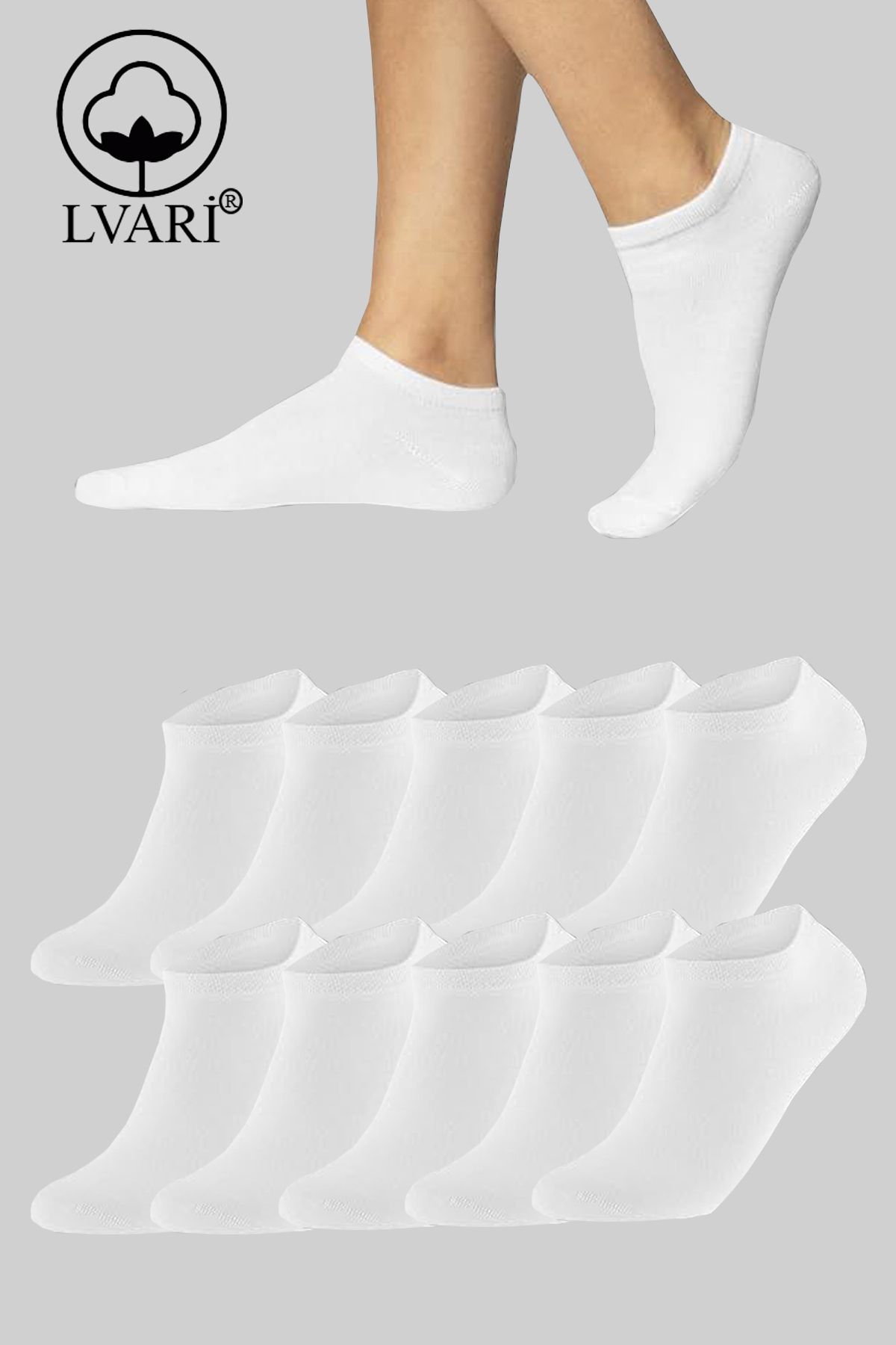 Lvari Unisex 10 Çift PamukluBeyaz Patik Çorap...