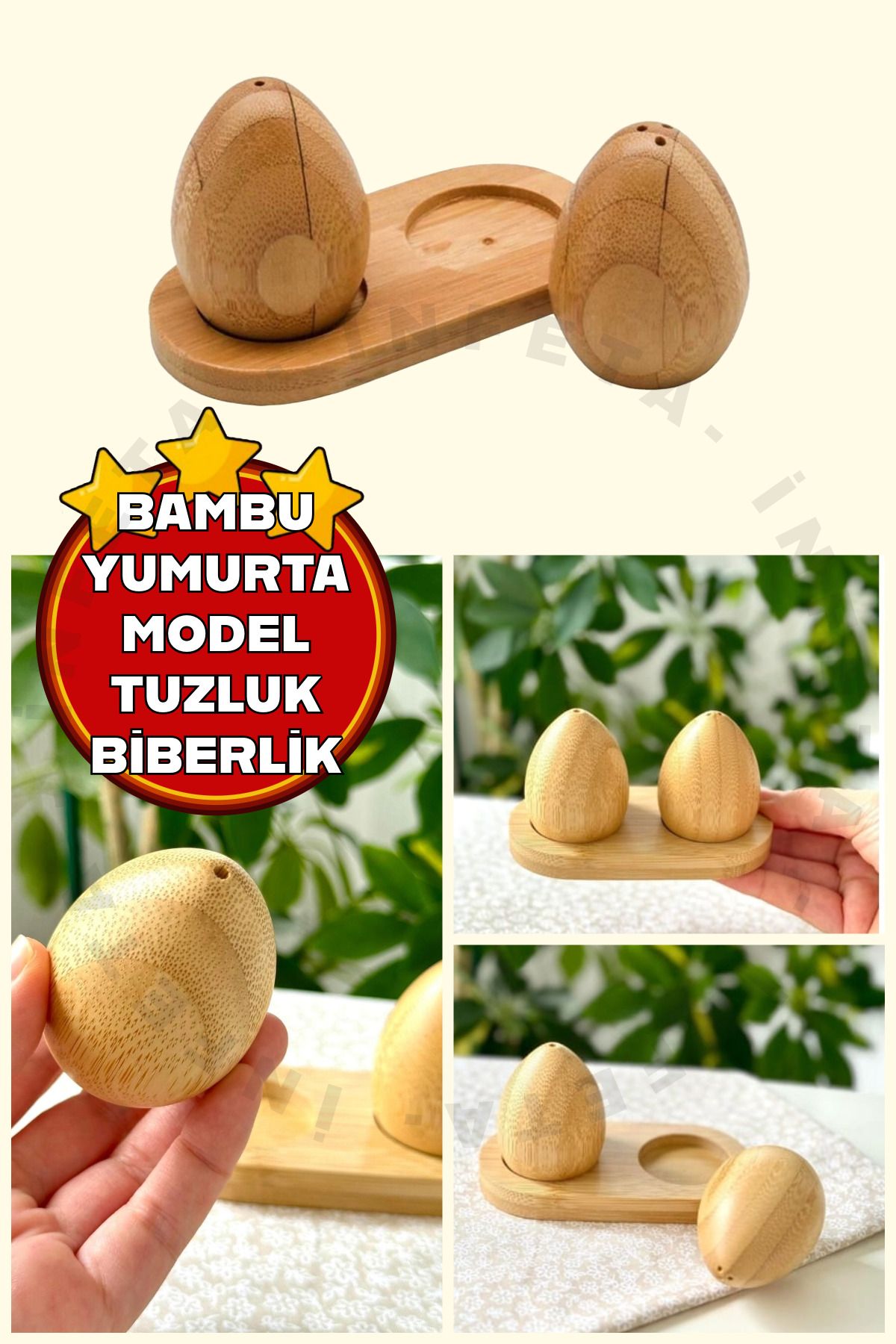 İnfeta Bambu Yumurta ModelTuzluk & Biberlik