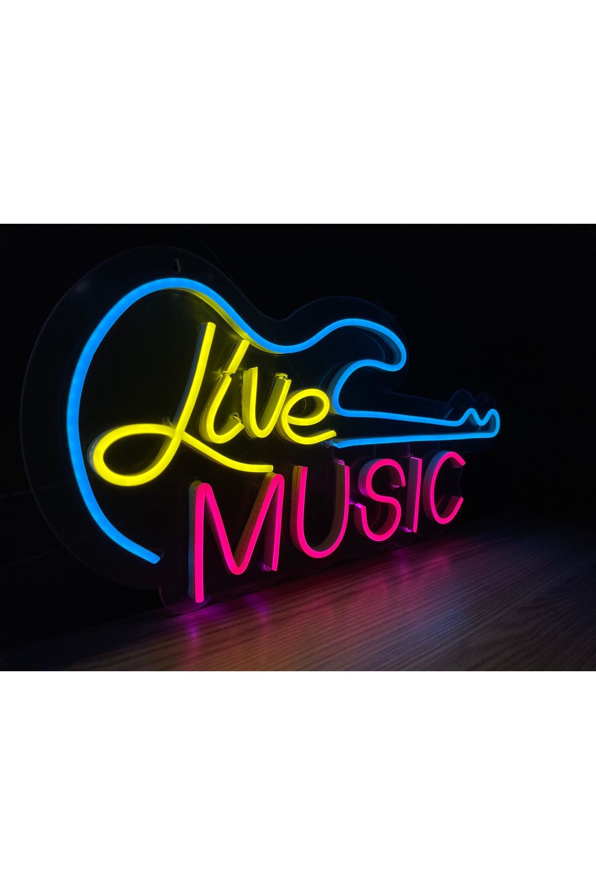 Neon LED Tabela Dekoratif Aydınlatma -Live Music, 50x24cm-