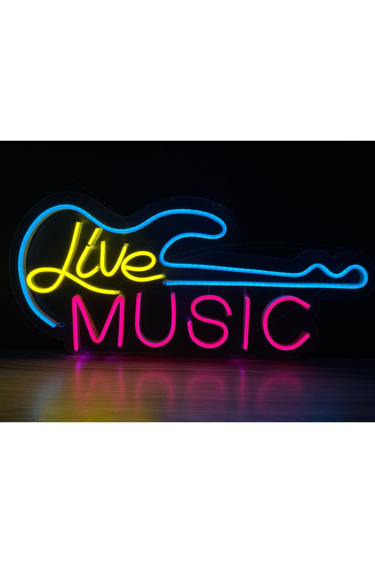 Neon LED Tabela Dekoratif Aydınlatma -Live Music, 50x24cm-