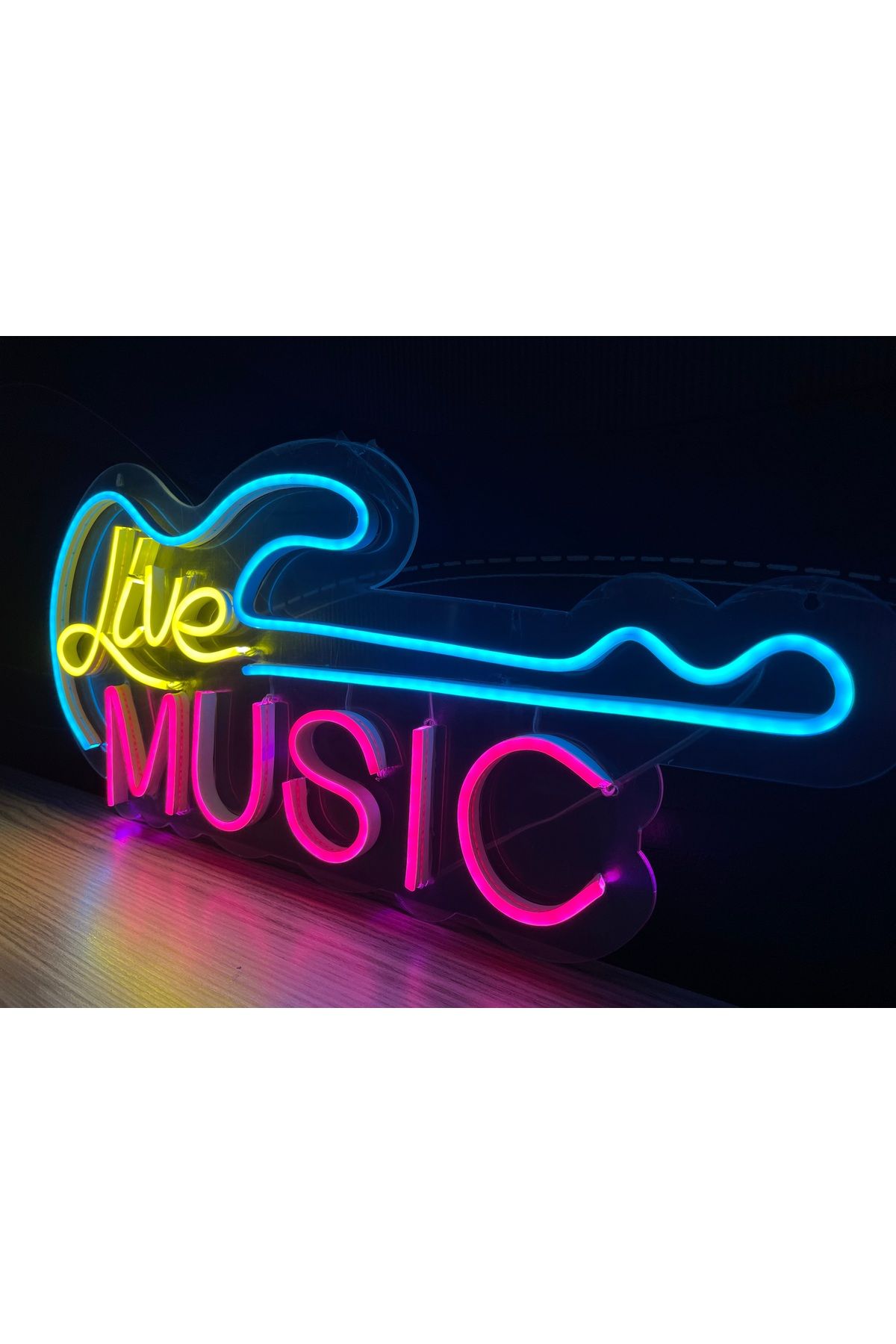 Neon LED Tabela Dekoratif Aydınlatma -Live Music, 50x24cm-