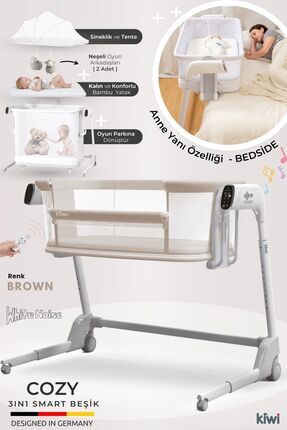 Cozy Premium 3in1 Ağlamaya Duyarlı, Otomatik Sallanır, Anne Yanı Beşik, Park Yatak ve Oyun Parkı Image 0