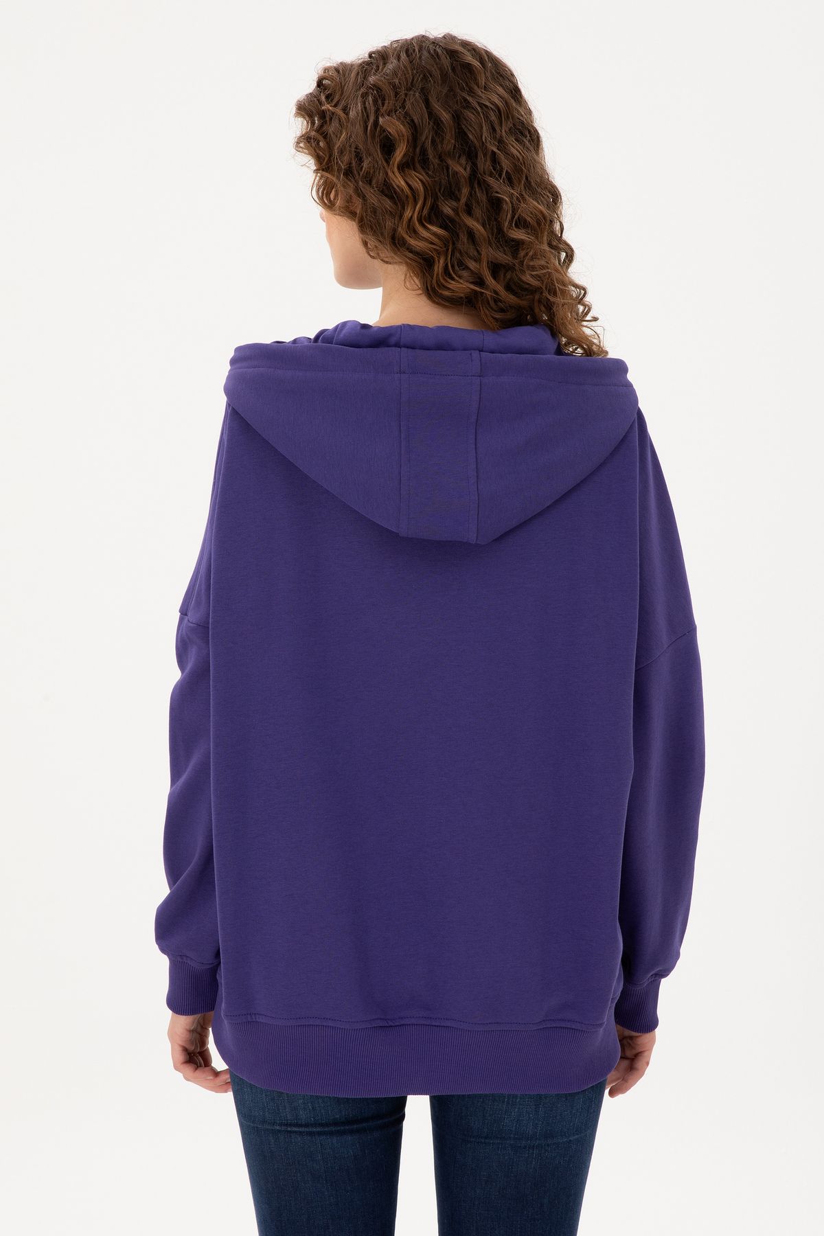 Kadın Mor Kapüşonlu Basic Sweatshirt 50297324-vr038