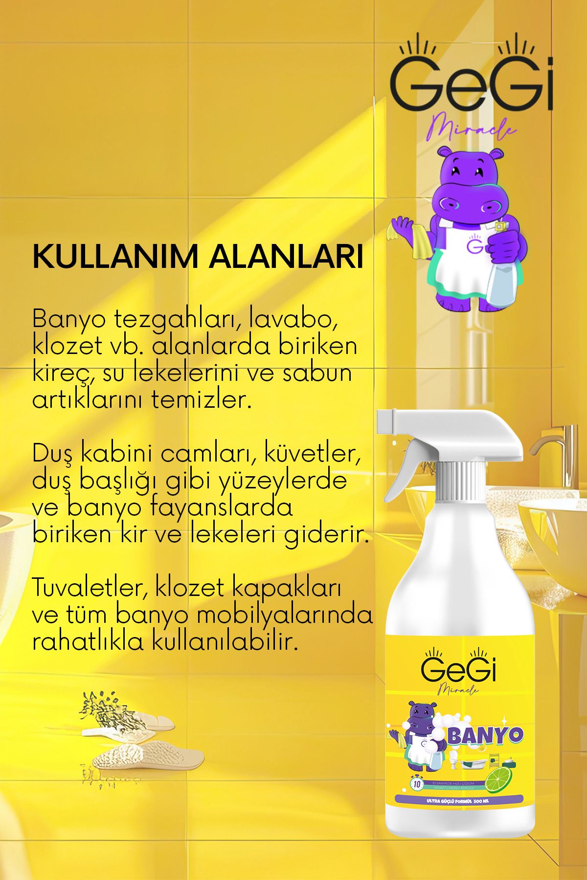 Banyo Temizleyici Kireç Sökücü Kir Çözücü Etkili Güçlü Fomül Sprey