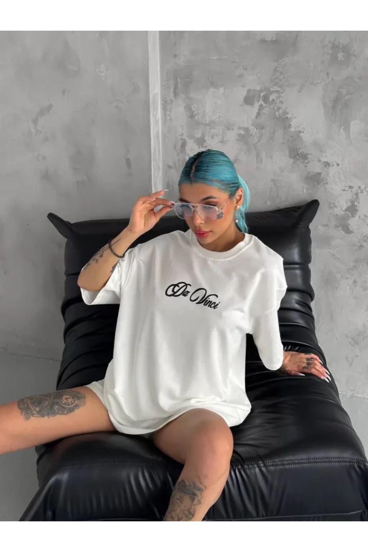 Unisex Baskılı Oversize T-Shirt - Beyaz