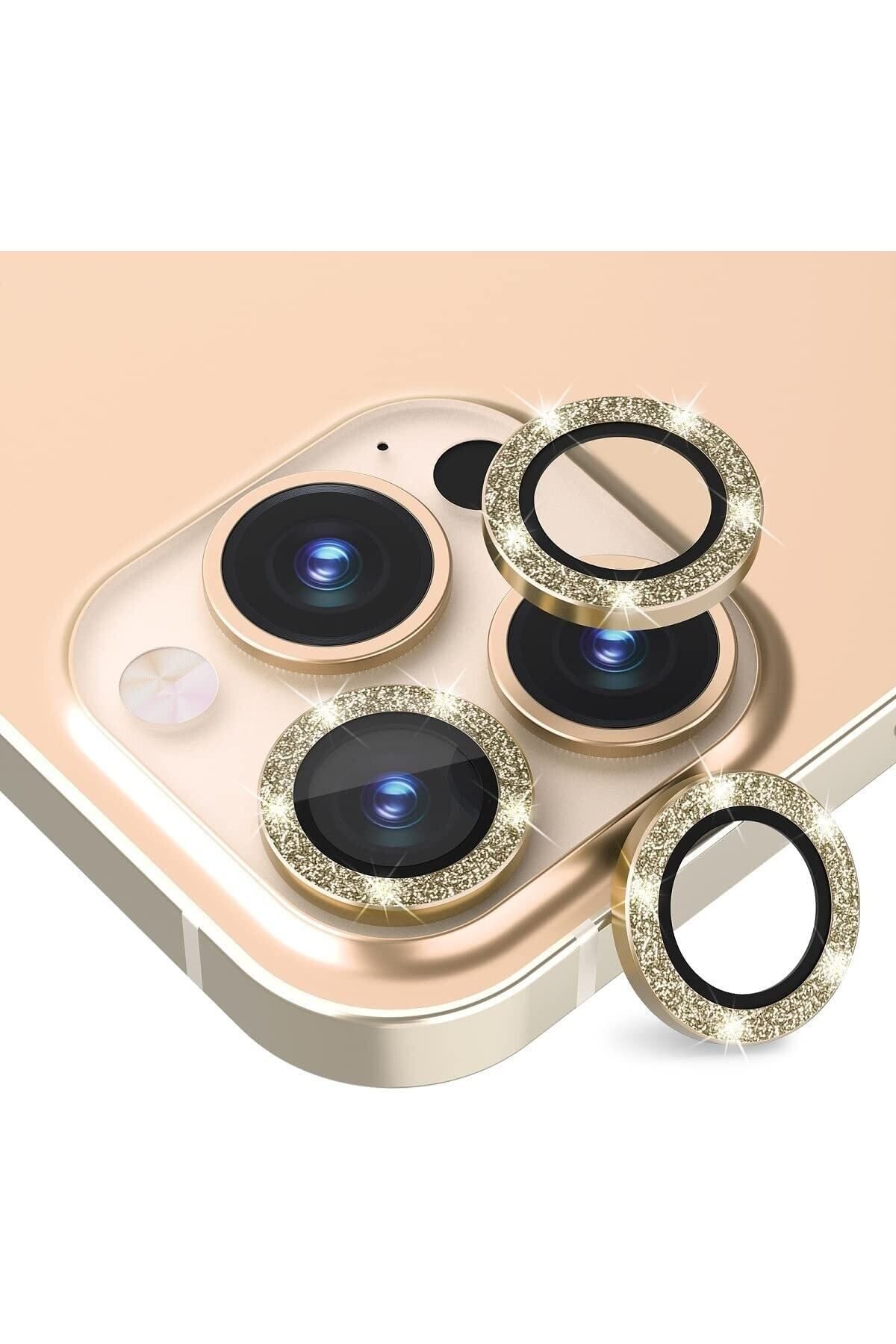 Iphone 13 Pro Max Uyumlu Alüminyum Alaşım Işıldayan Sim Kamera Lens Koruyucu(3'lü Set)