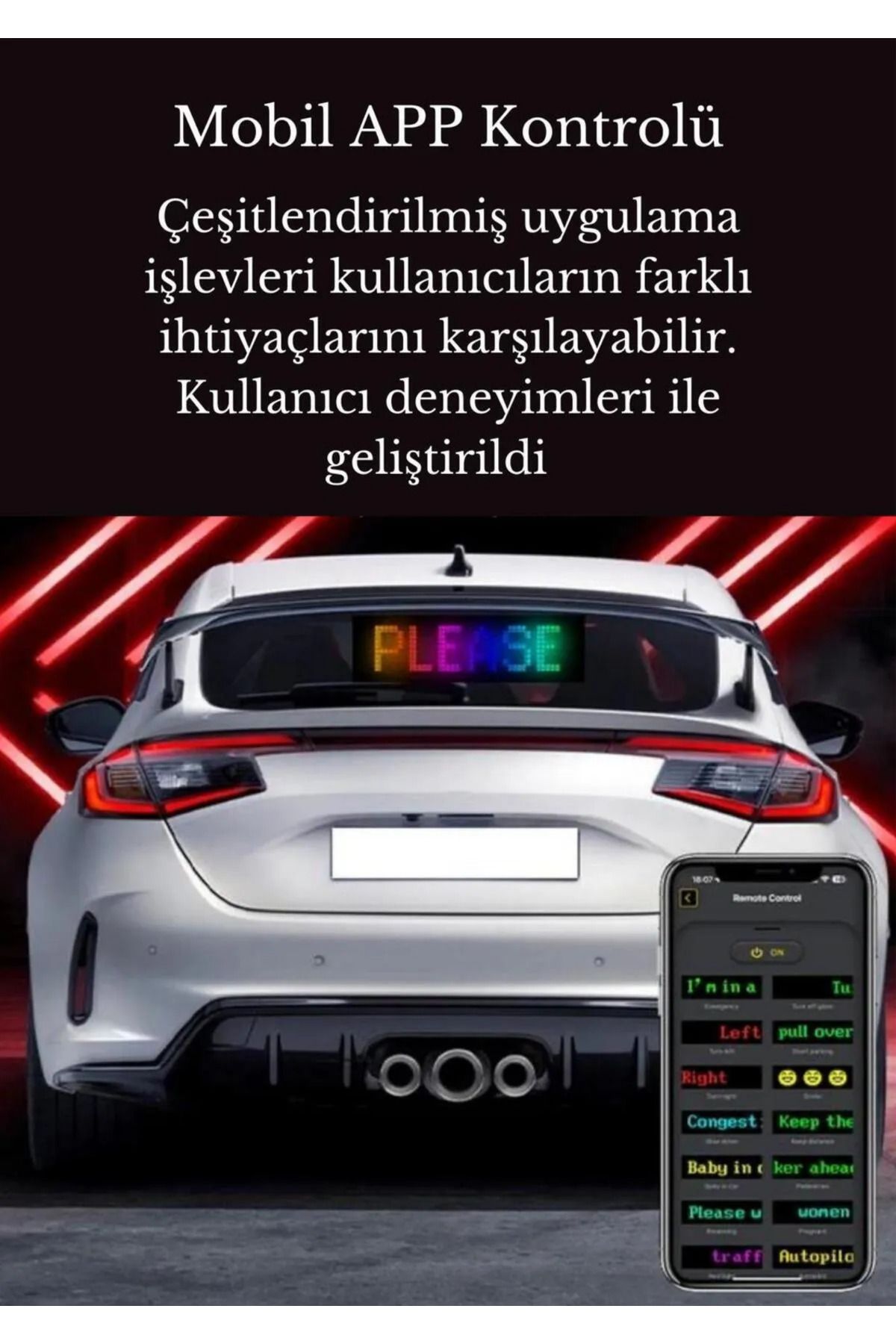 VOLVO S90 uyumlu Araç İçi Dijital Ekran – 9 cm x 37 cm 16x64 RGB LED Matrix Panel