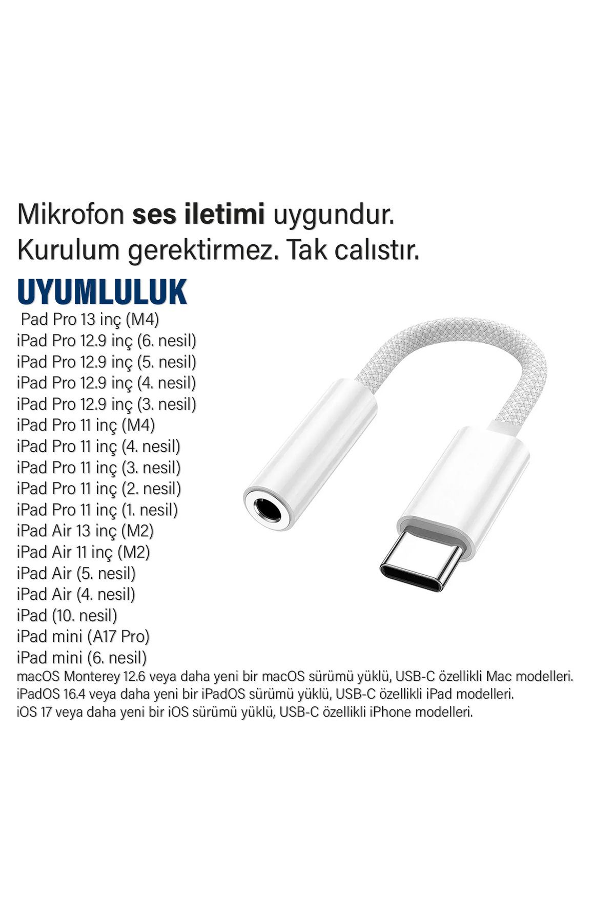 iPad 11 inç M4 1. 2. 3. 4. nesil Uyumlu Kulaklık Dönüştürücüsü Type-C Çevirici Aparat