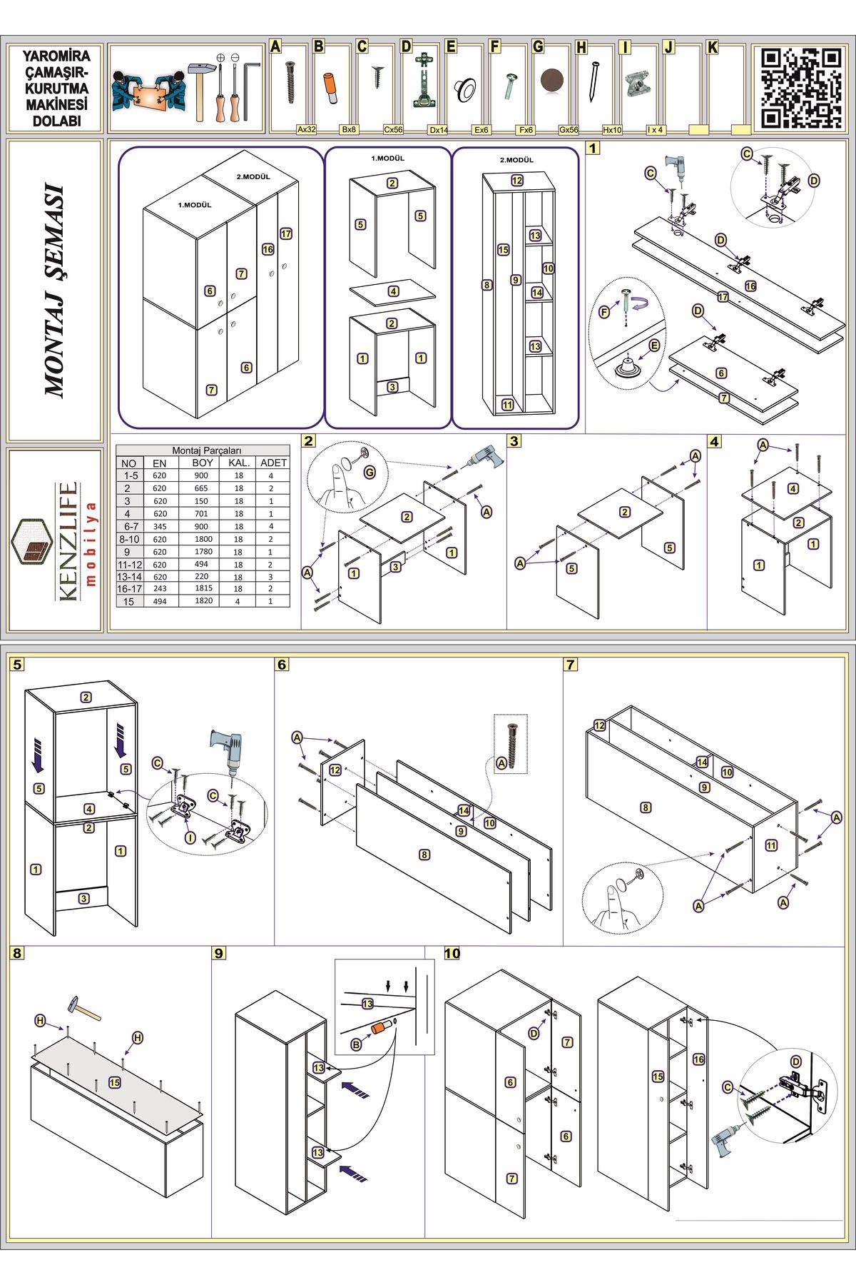 Çamaşır kurutma makinesi dolabı kapaklı Yaromira Byz 180*120*60 Banyo