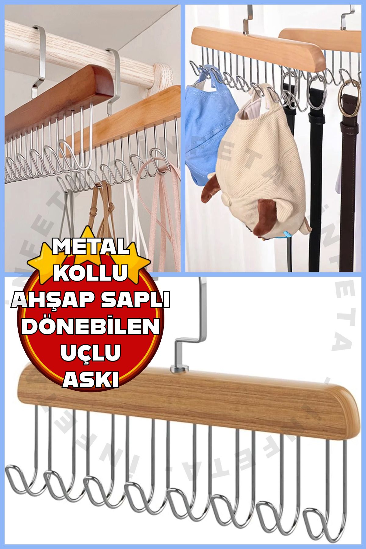 İnfeta 8 Metal Kollu AhşapSaplı Dönebilen Met...