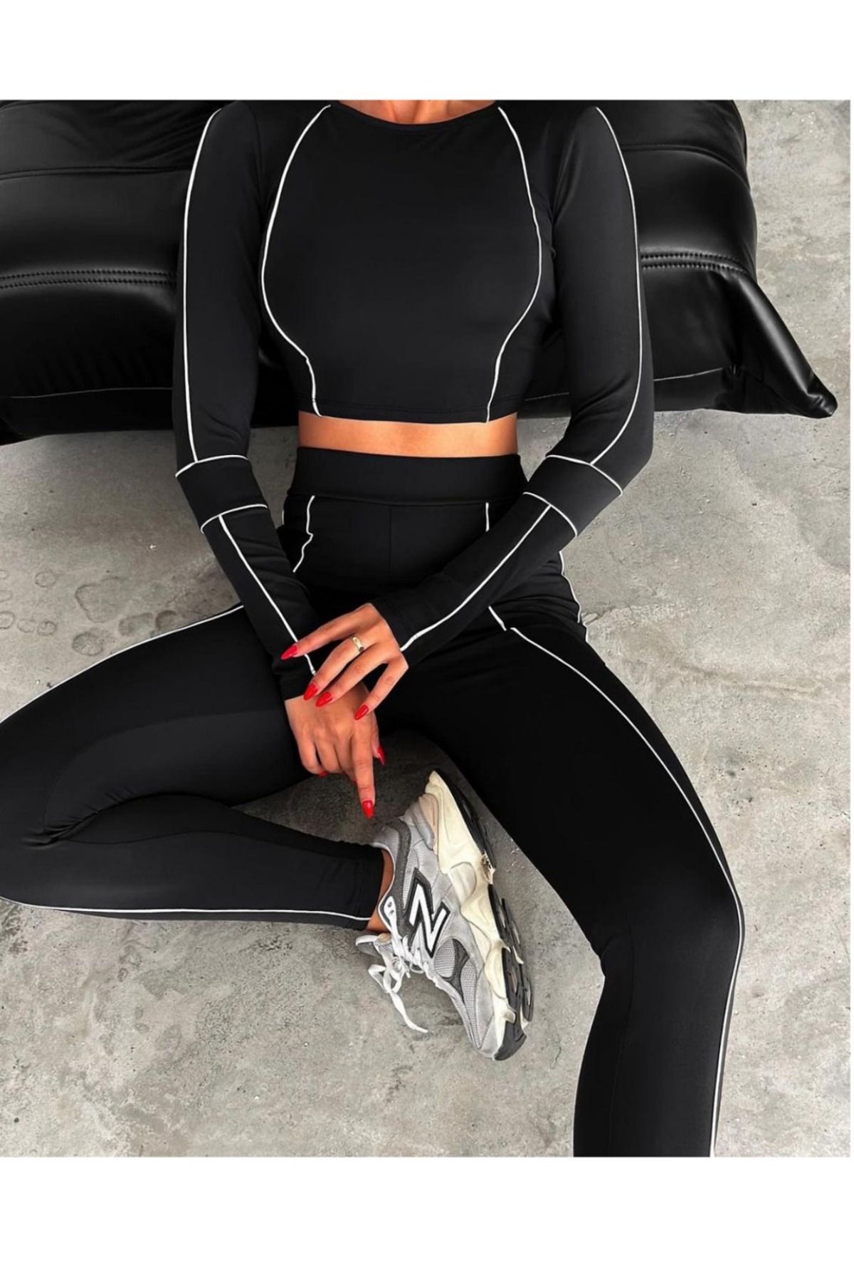 Slim Fit Yüksek Bel Toparlayıcı Crop Seamless Kadın Tayt Takım