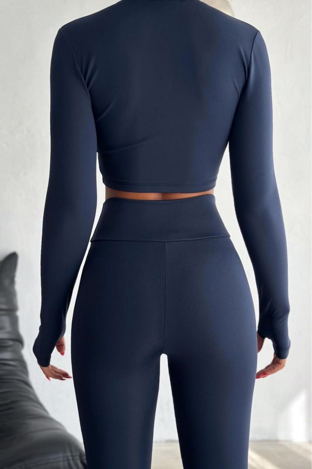 Slim Fit Yüksek Bel Toparlayıcı Crop Seamless Kadın Tayt Takım