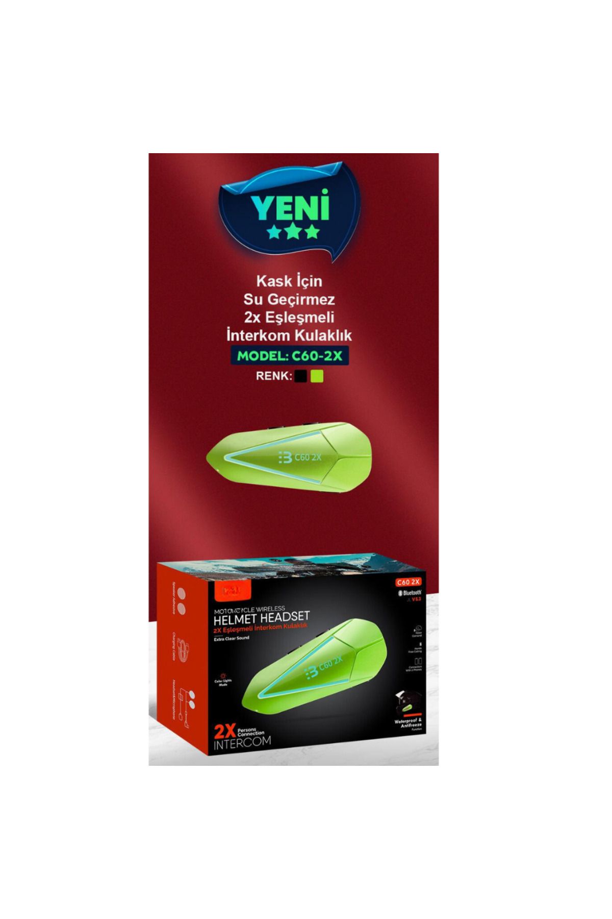 Yeni 2025 Model Yeni Sürüm C60-2x Bluetooth V5.3 Motosiklet Kask Kulaklık Rgb İntercom Telsiz Seti