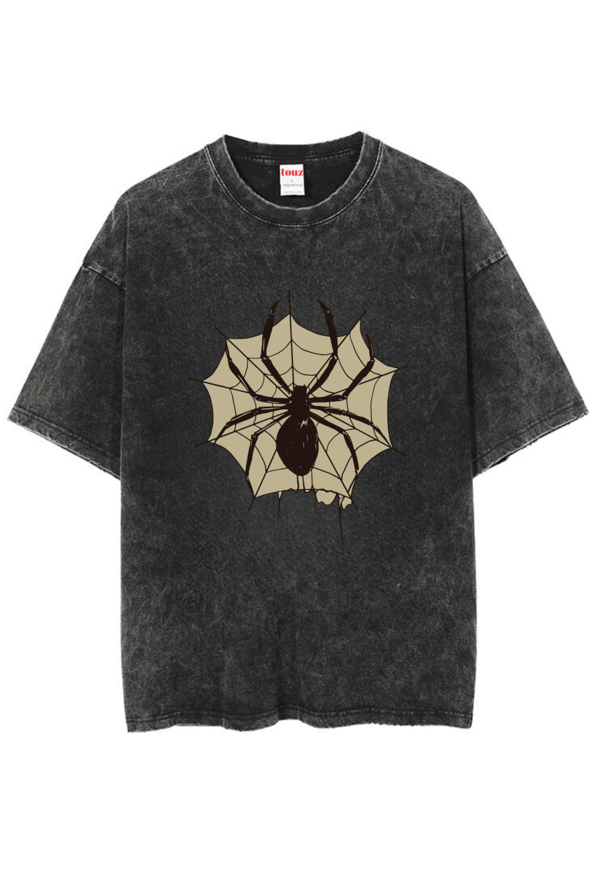 Touz Moda Yıkamalı SpiderBaskılı Unisex Overs...