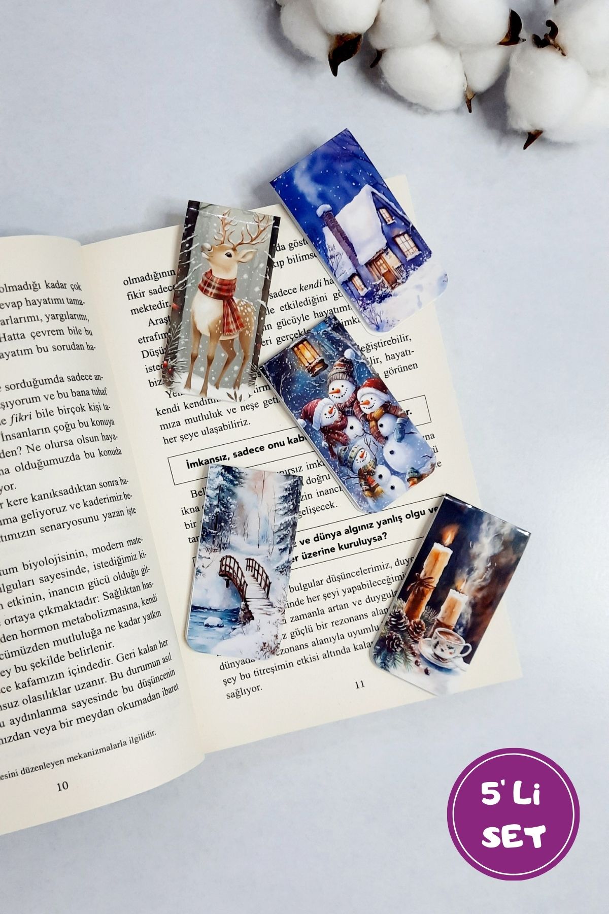 Kış Kar Orman Doğa Mıknatıslı Kitap Ayracı Magnetic Bookmark / 5 Li Set- Yılbaşı Karne Hediyesi