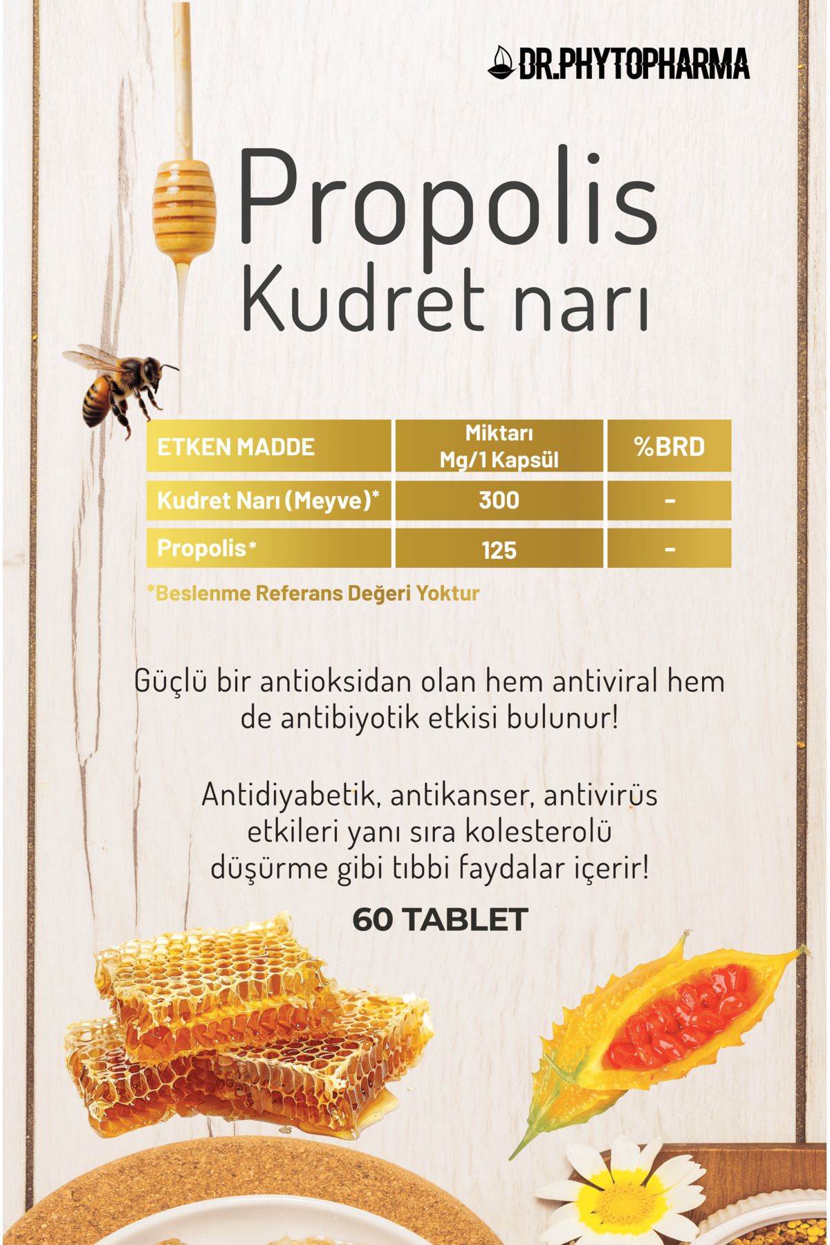 Propolis Ve Kudret Narı İçeren Kapsül Takviye Edici Gıda 530mg 60 Kapsül