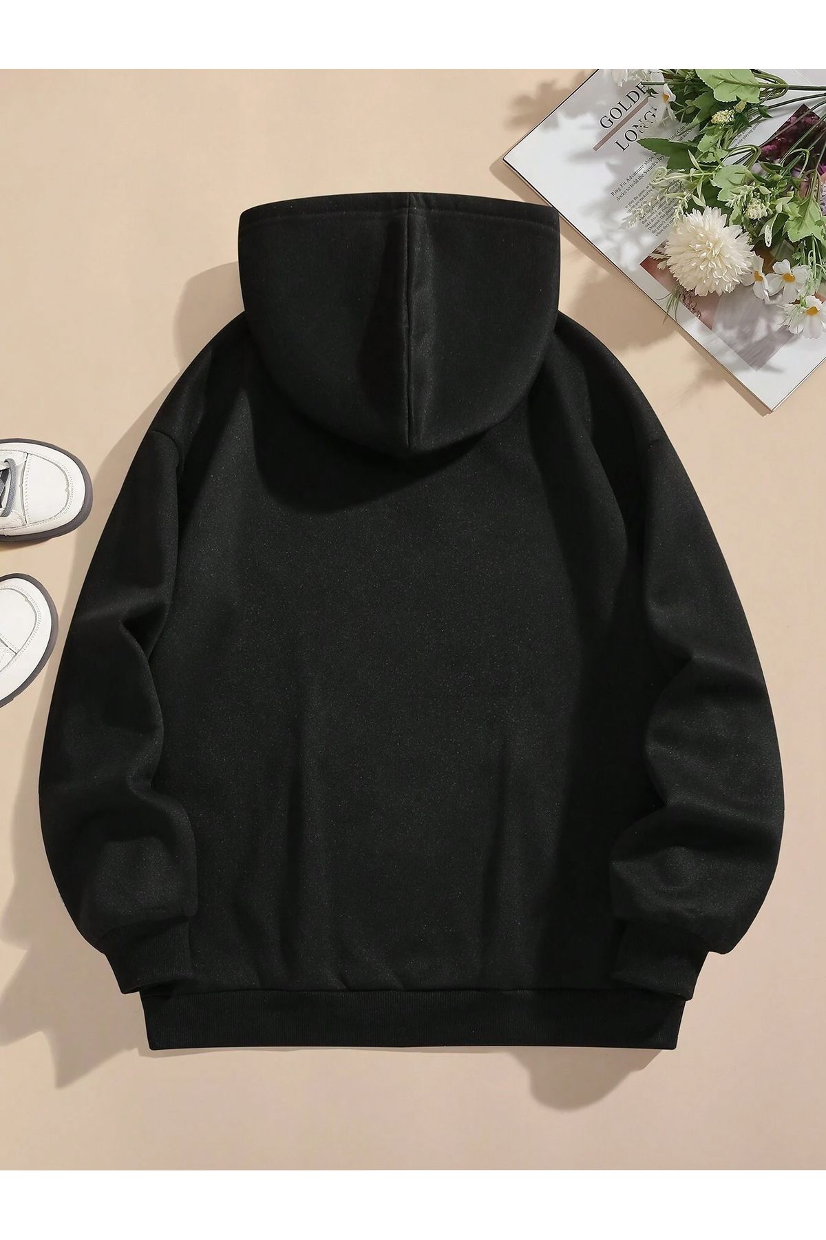 Ördek Baskılı Düşük Omuz Unisex Kapşonlu Mevsimlik Sweatshirt