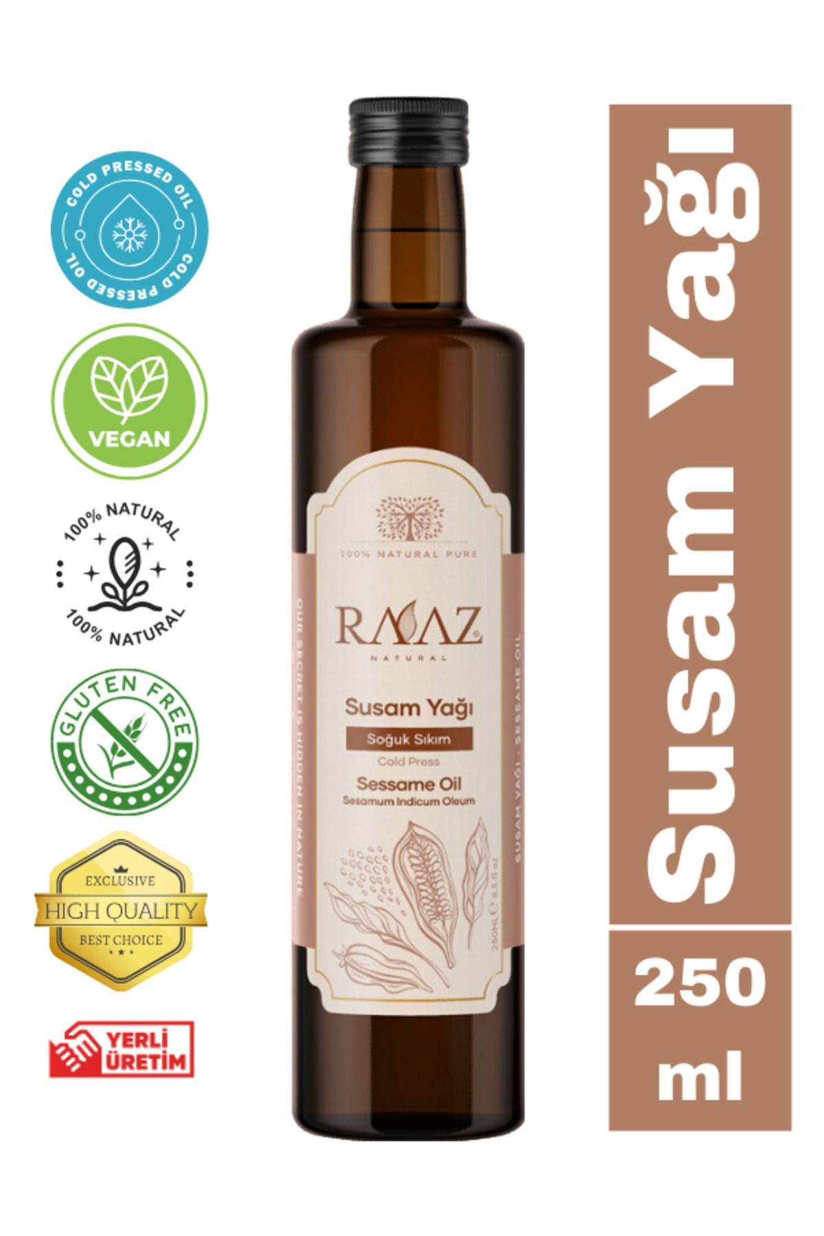 RAAZ 250 ml Soğuk Sıkım SusamYağı,%100 Saf Ve...