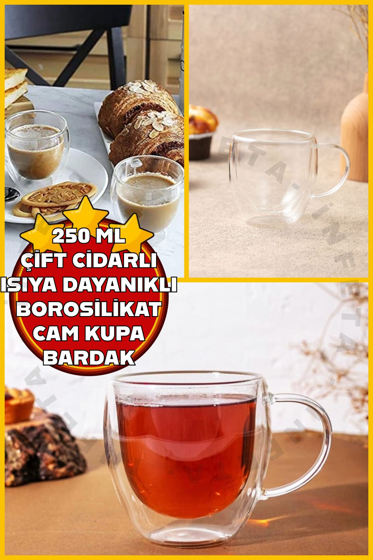 İnfeta Çift Camlı ÇiftCidarlı Cam Kupa 250 ml...