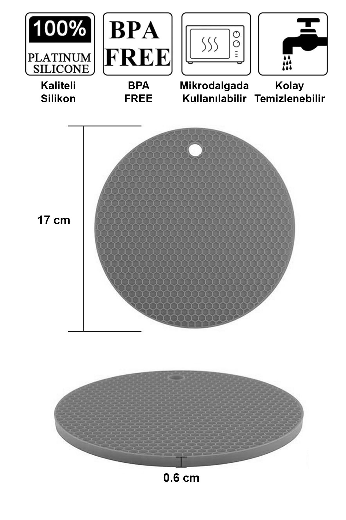 3'lü Yuvarlak Silikon Nihale - Gri