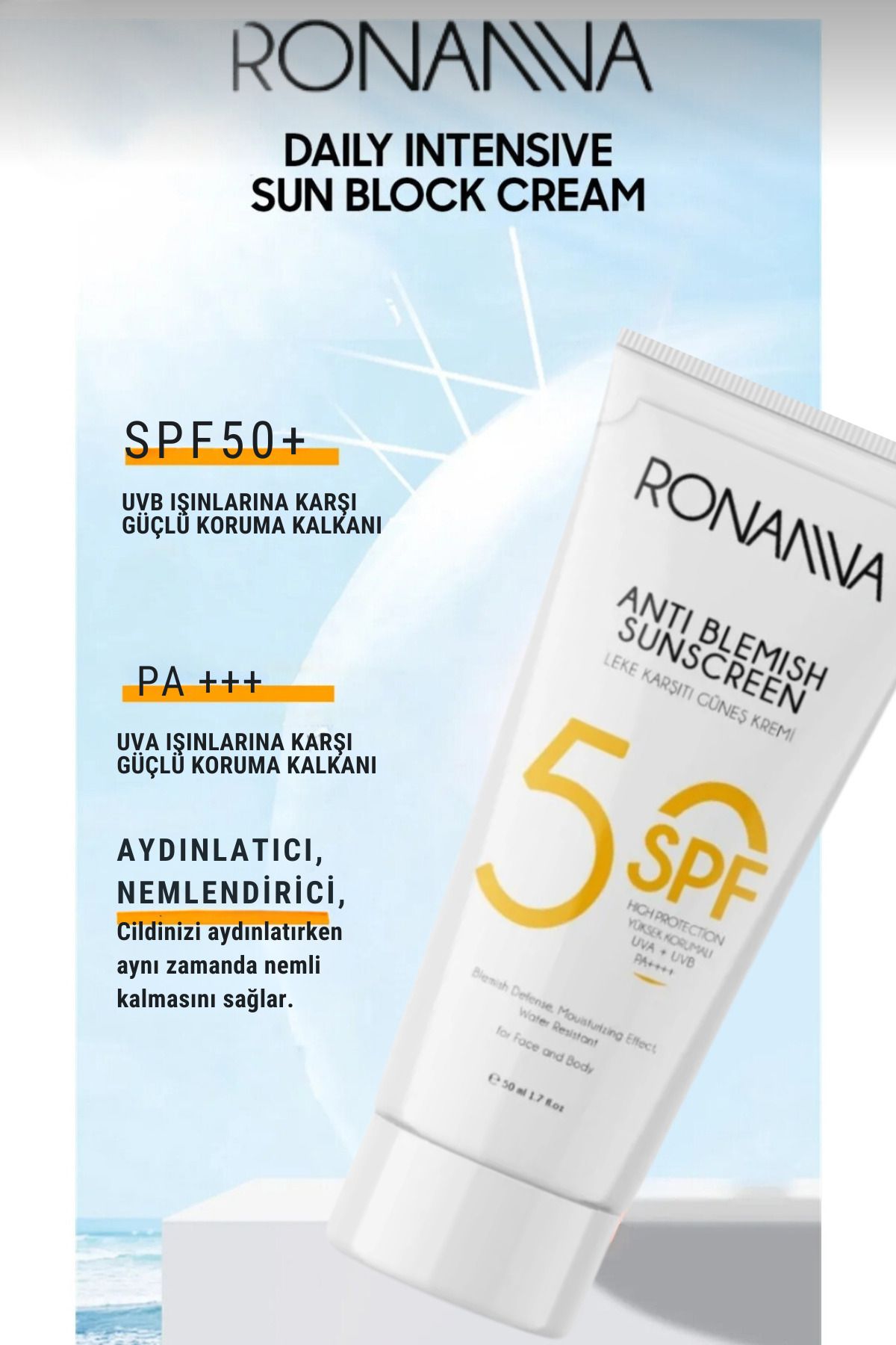 Leke Karşıtı Güneş Kremi Tüm Ciltler Tipleri Için Yüksek Korumalı Spf50 Güneş Kremi Aydınlatıcı