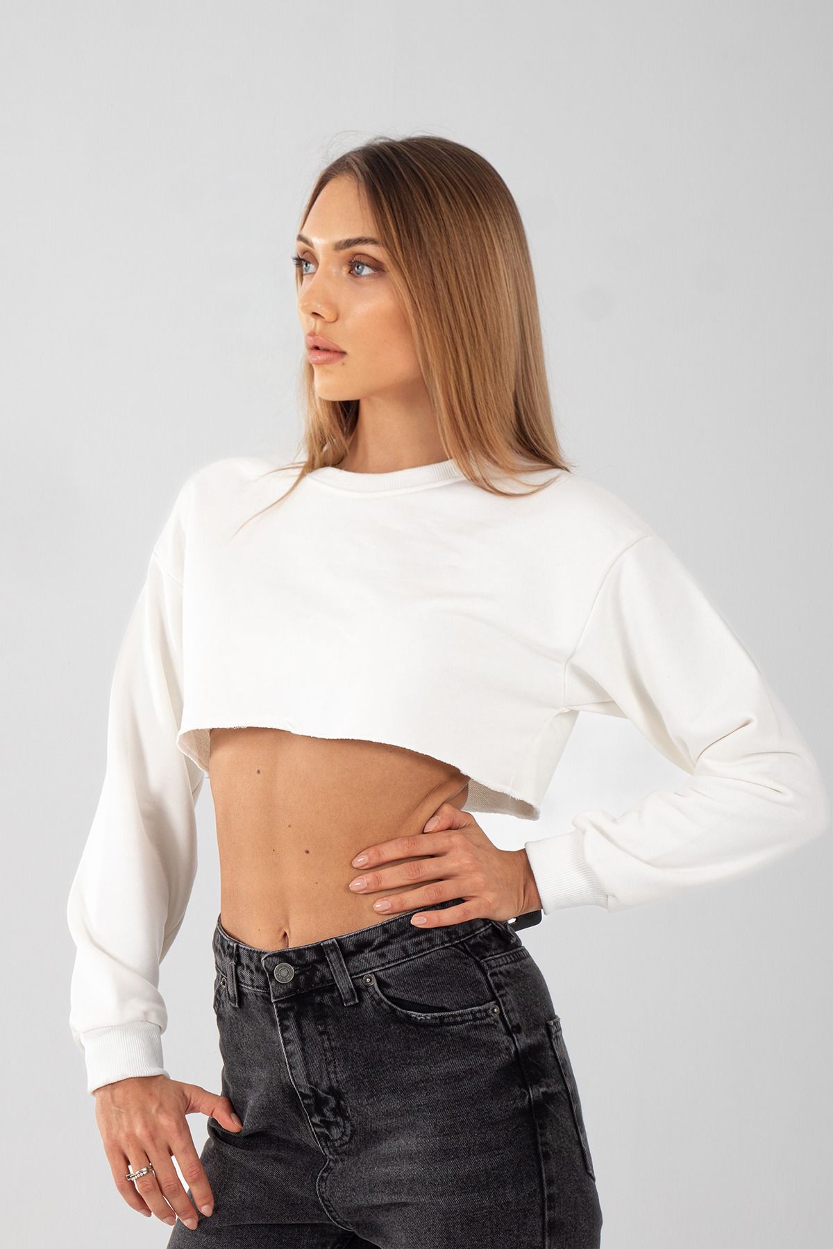 Kadın Uzun Kol Crop Sweatshirt