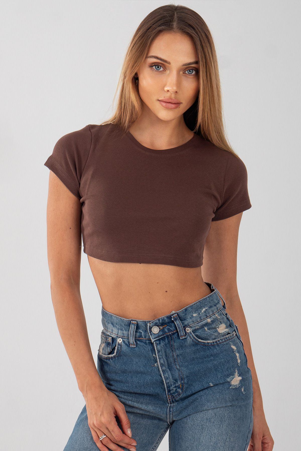 Kadın Basic Kısa Kol Crop Tshirt