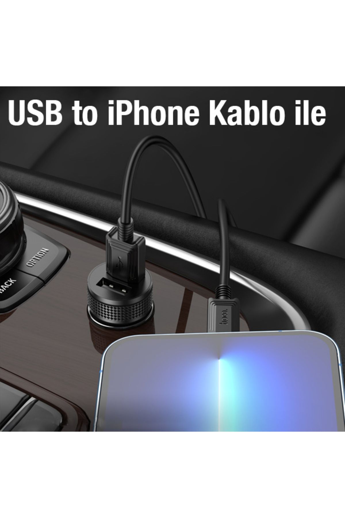 Z49 Çift USB Girişli Araç Şarj Başlık + USB To iPhone Lightning Kablo Uyumlu