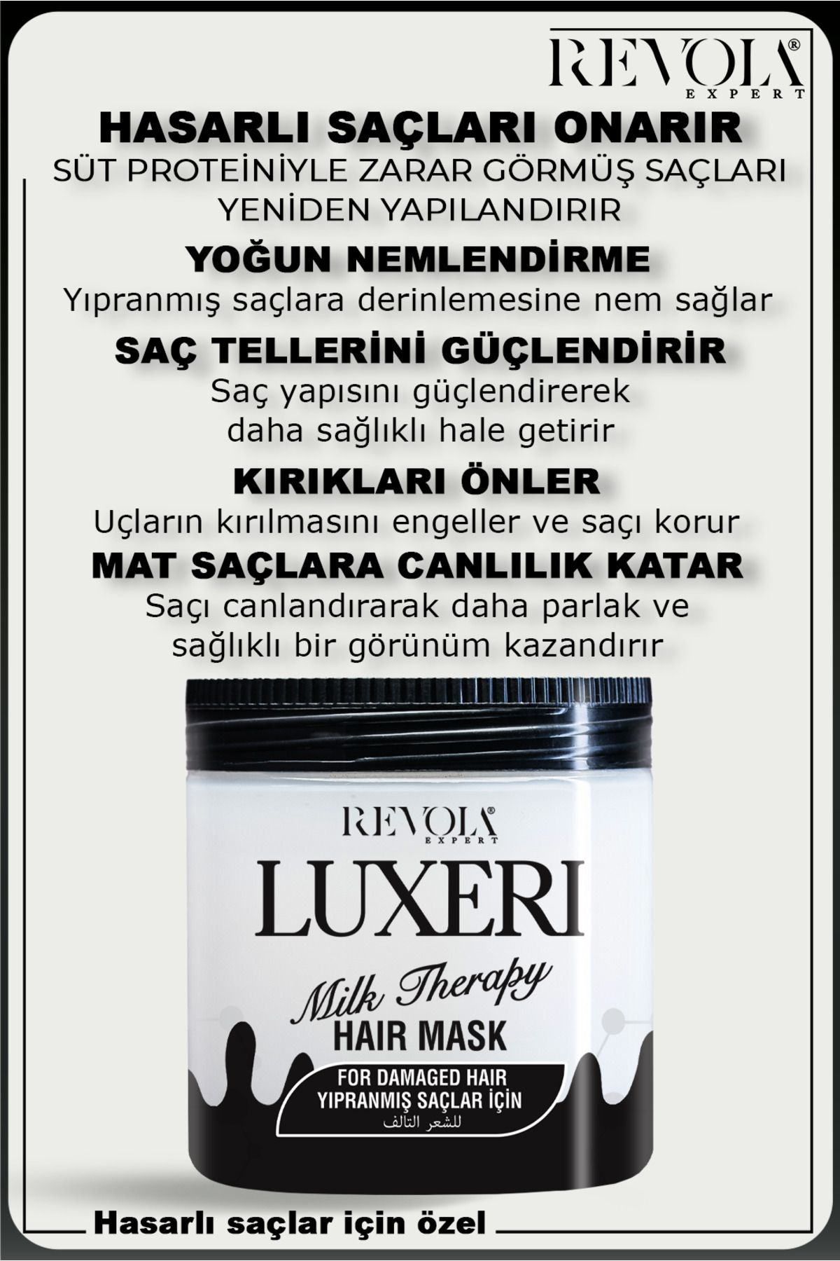 Luxeri Milk Therapy Saç Maskesi, yıpranmış saçları onarır, canlandırır ve parlaklık kazandırır 500ml