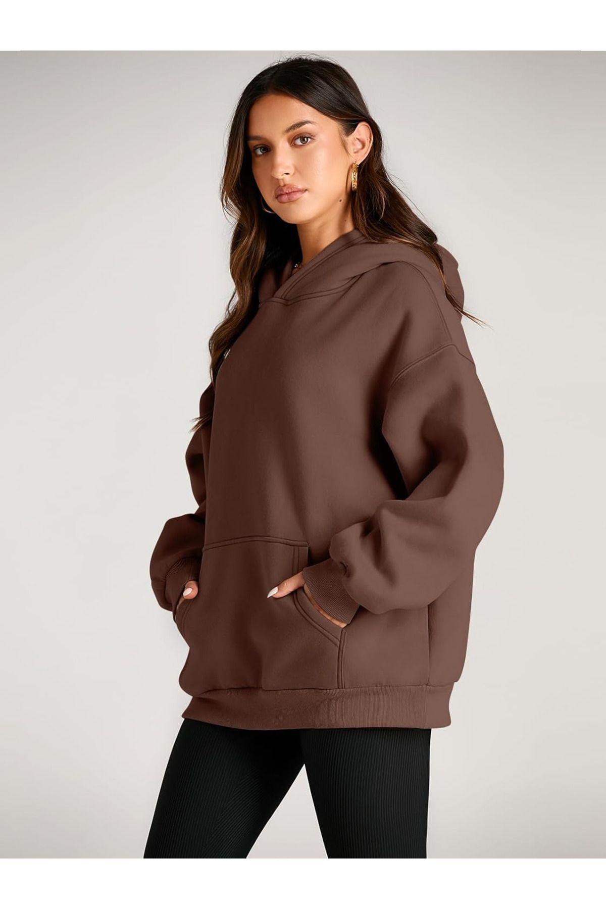 Kadın Basıc Model. Oversize Kapüşonlu Sweatshirt. 3 İplik - Şardonlu