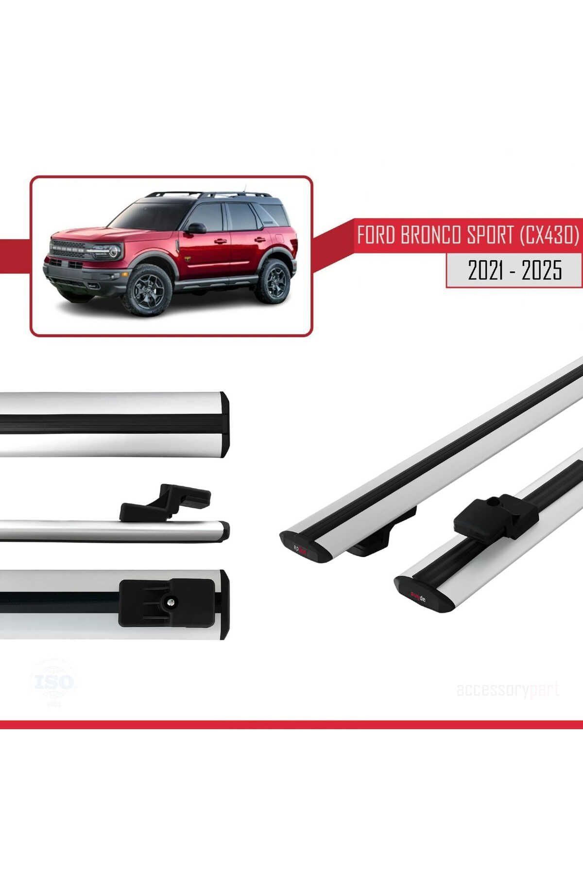 Ford Bronco Sport (CX430) 2021 Ve Sonrası Ile Uyumlu Basıc Model Universal Ara Atkı Tavan Barı Gri 2