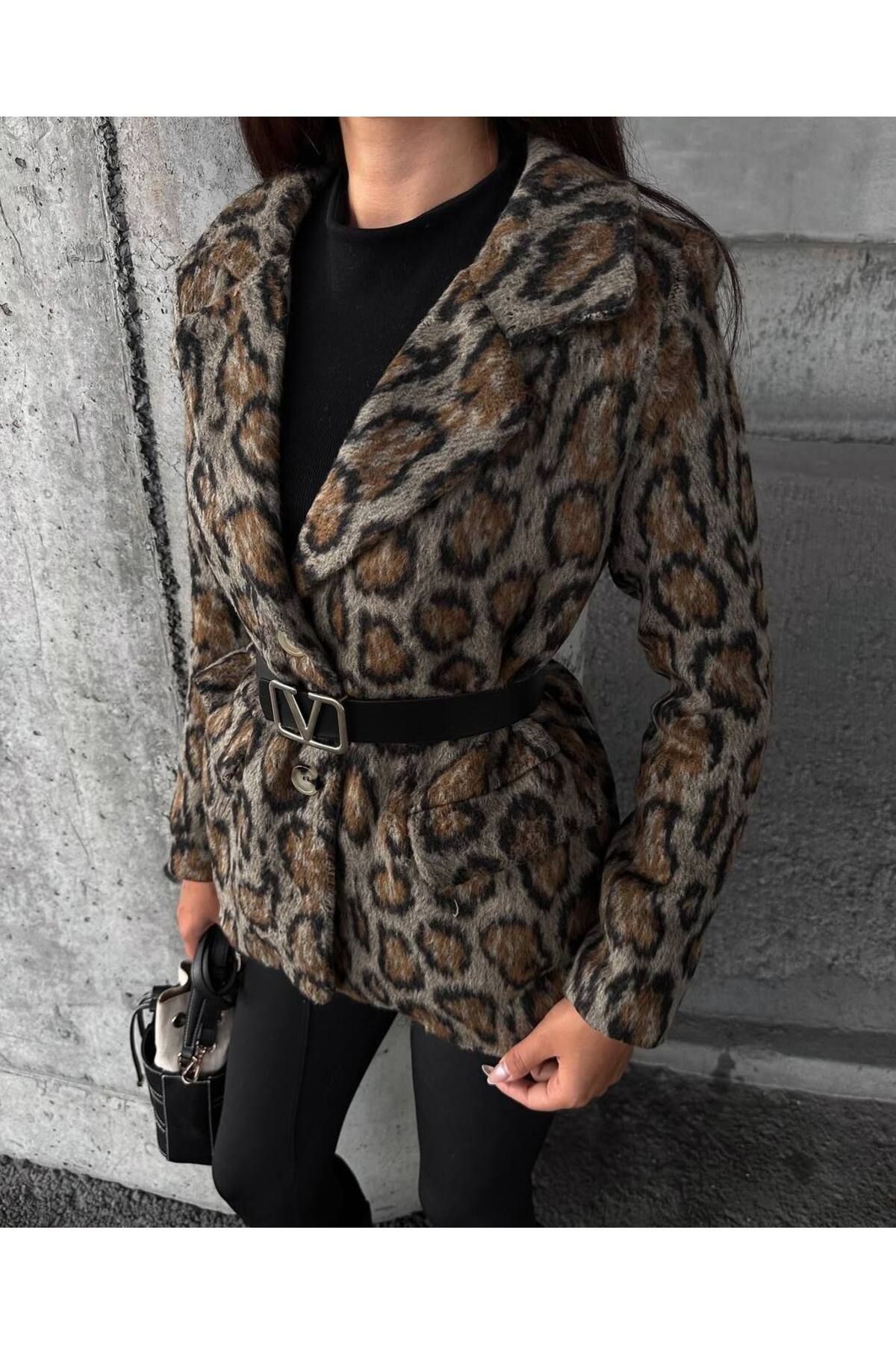 GZLFASHION LEOPAR DESENOVERSİZE BLAZER CEKET