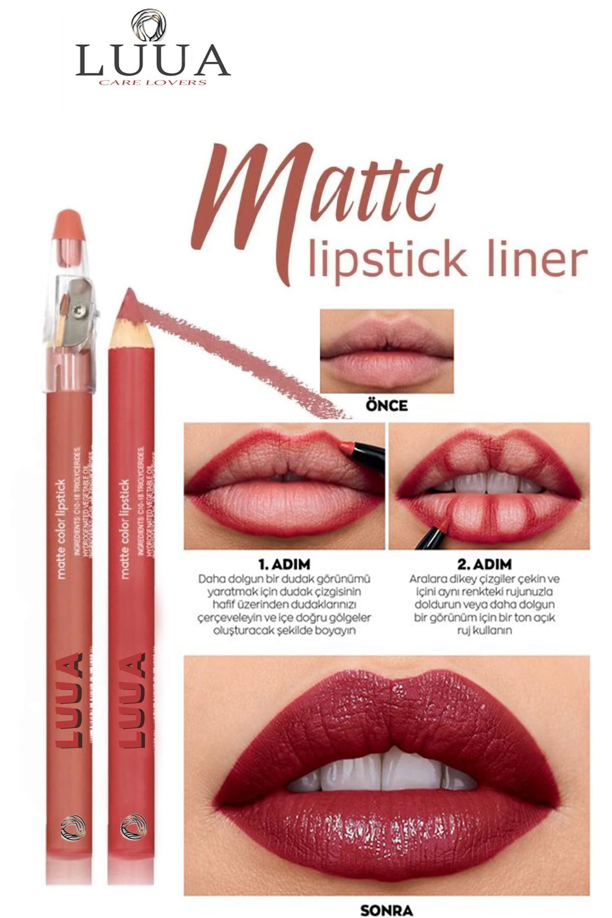 Kalemtraşlı Dudak Kalemi Matte Color Lipstick Jumbo Kalın Kalem Ruj Waterproof 12li Set