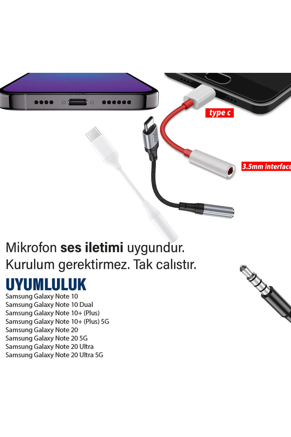 Samsung Note 10-10 Plus Note 20-20 Ultra 3.5mm Çevirici Jack Aparat Kulaklık Dönüştürücü Type-C