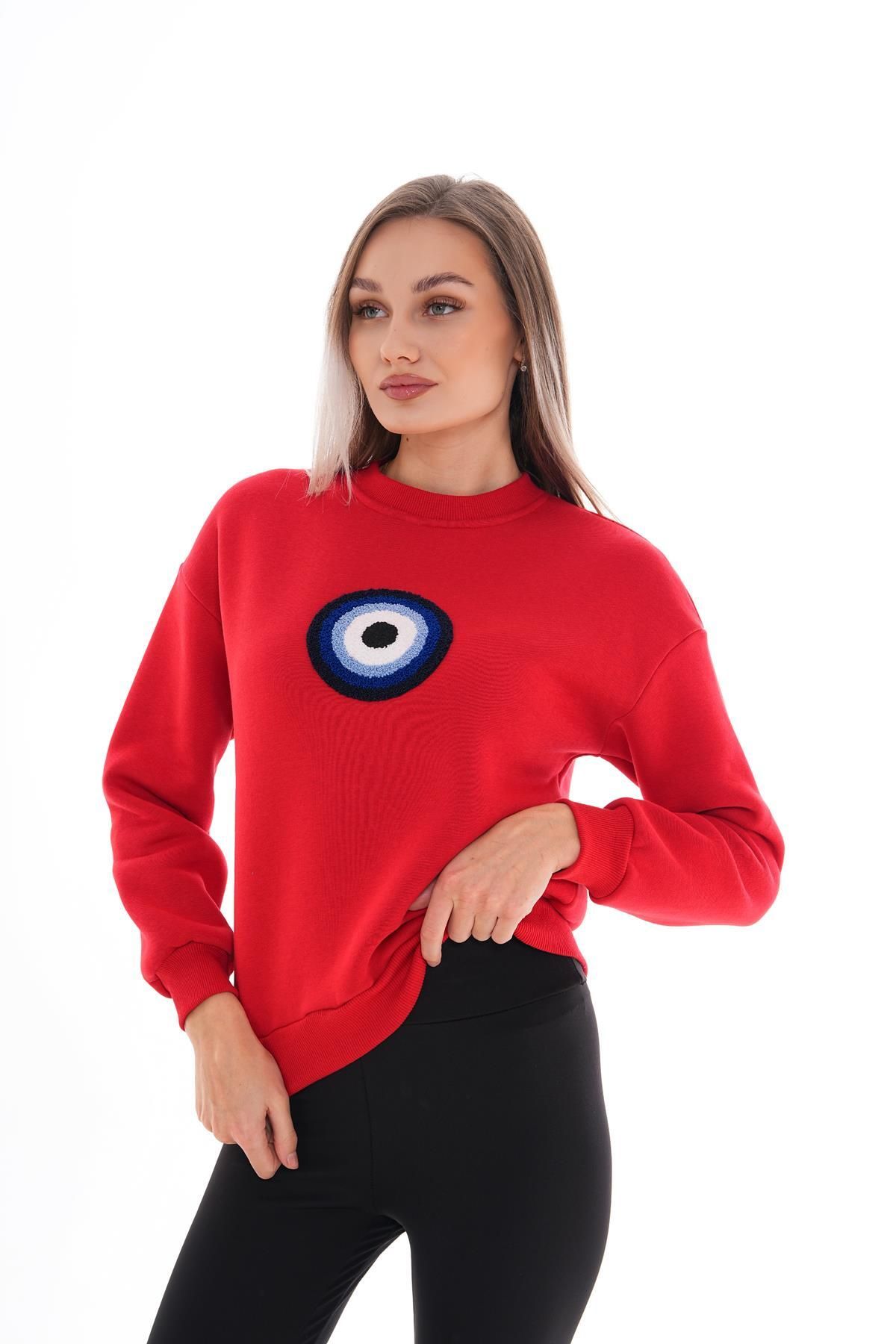 Kadın Nazar Boncuğu Nakışlı Üç İplik Sweatshirt 245310 -