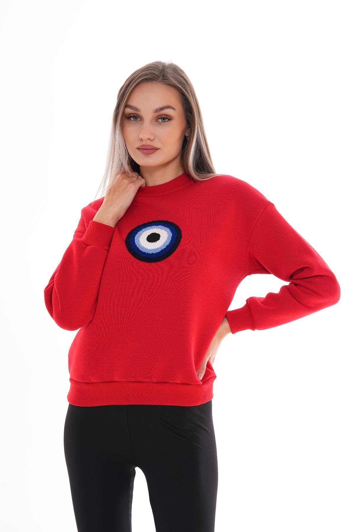 Kadın Nazar Boncuğu Nakışlı Üç İplik Sweatshirt 245310 -