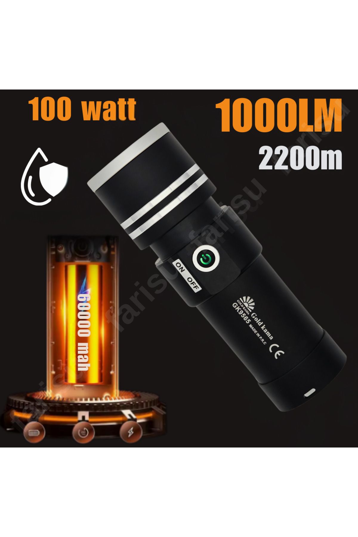 Gold Kama ultra güçlü 100 watt full metal tasarım el feneri