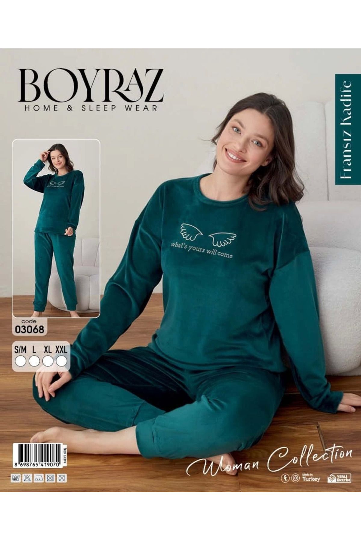 Boyraz 03068  Fransız Kadife Pijama Takımı