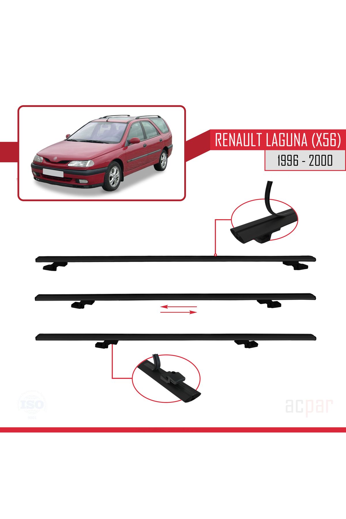 Renault Laguna (X56) SW 1996-2000 Arası ile Uyumlu BASIC Model Universal Ara Atkı Tavan Barı Siyah 2