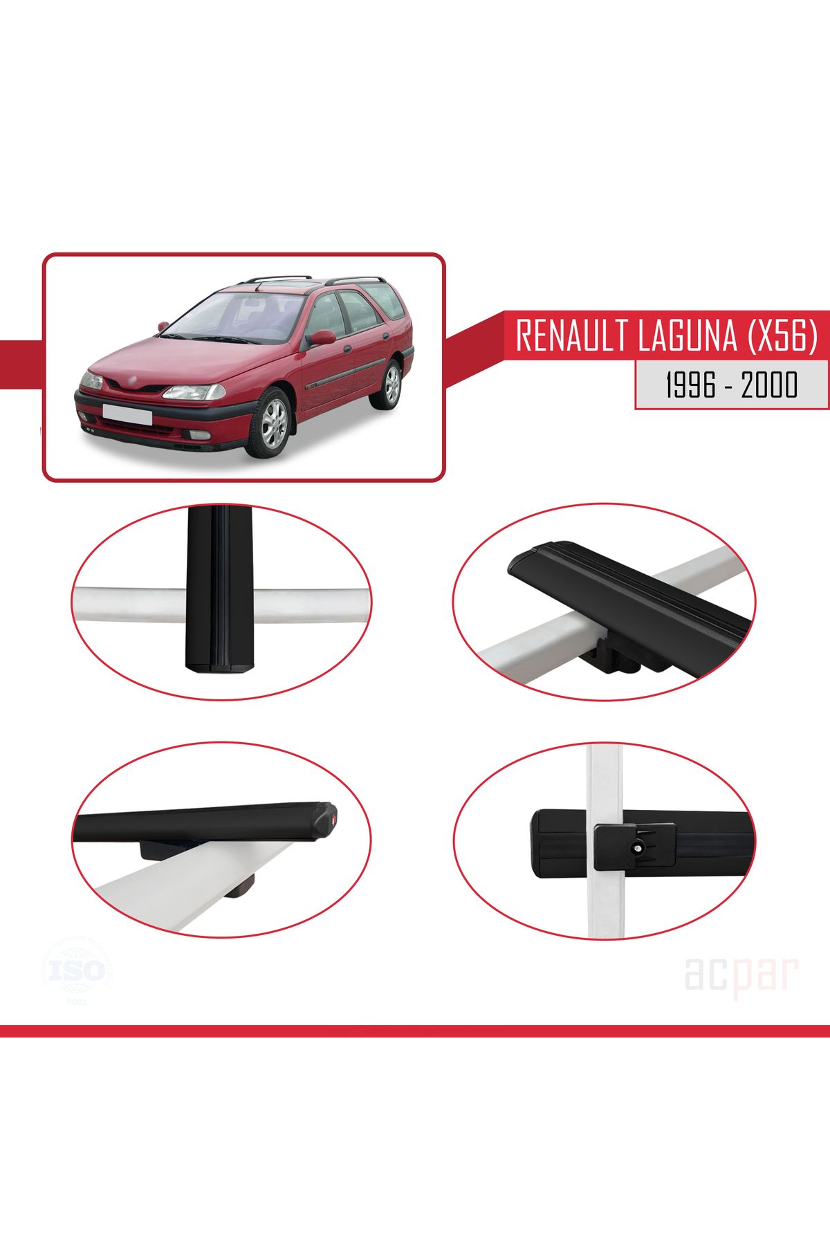 Renault Laguna (X56) SW 1996-2000 Arası ile Uyumlu BASIC Model Universal Ara Atkı Tavan Barı Siyah 2