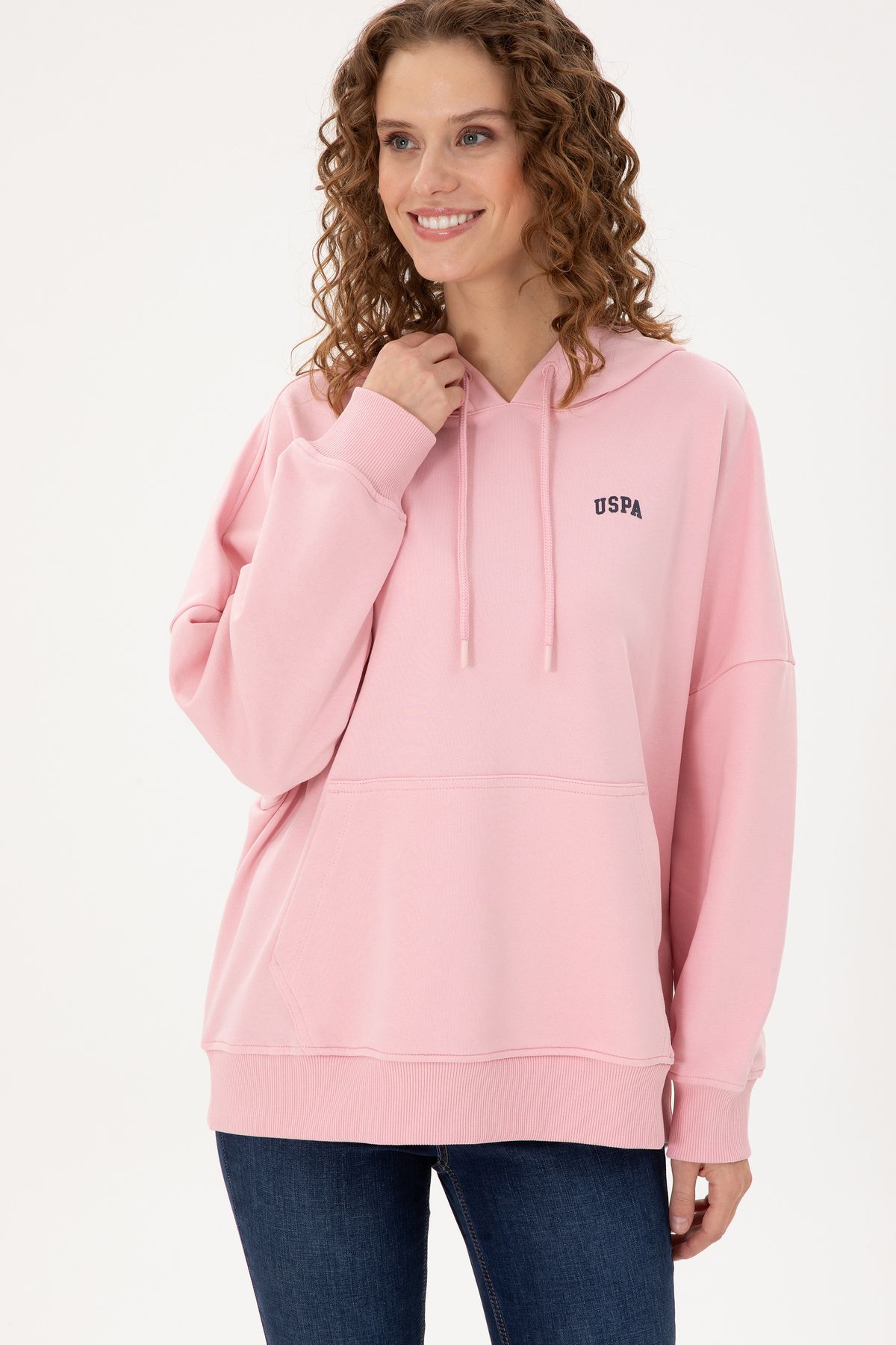 Kadın Pudra Kapüşonlu Basic Sweatshirt 50297324-vr042